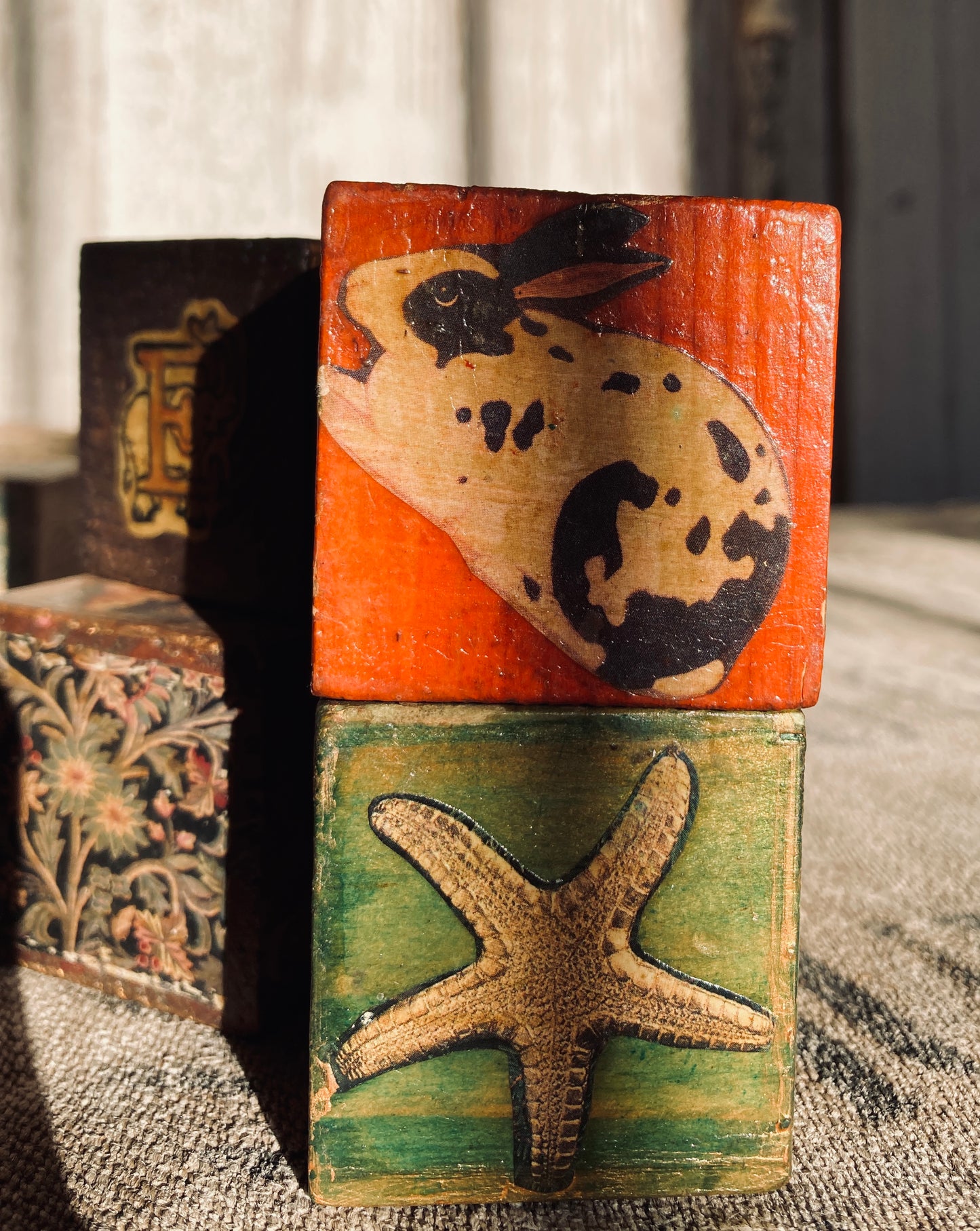 Four Victorian decoupage blocks