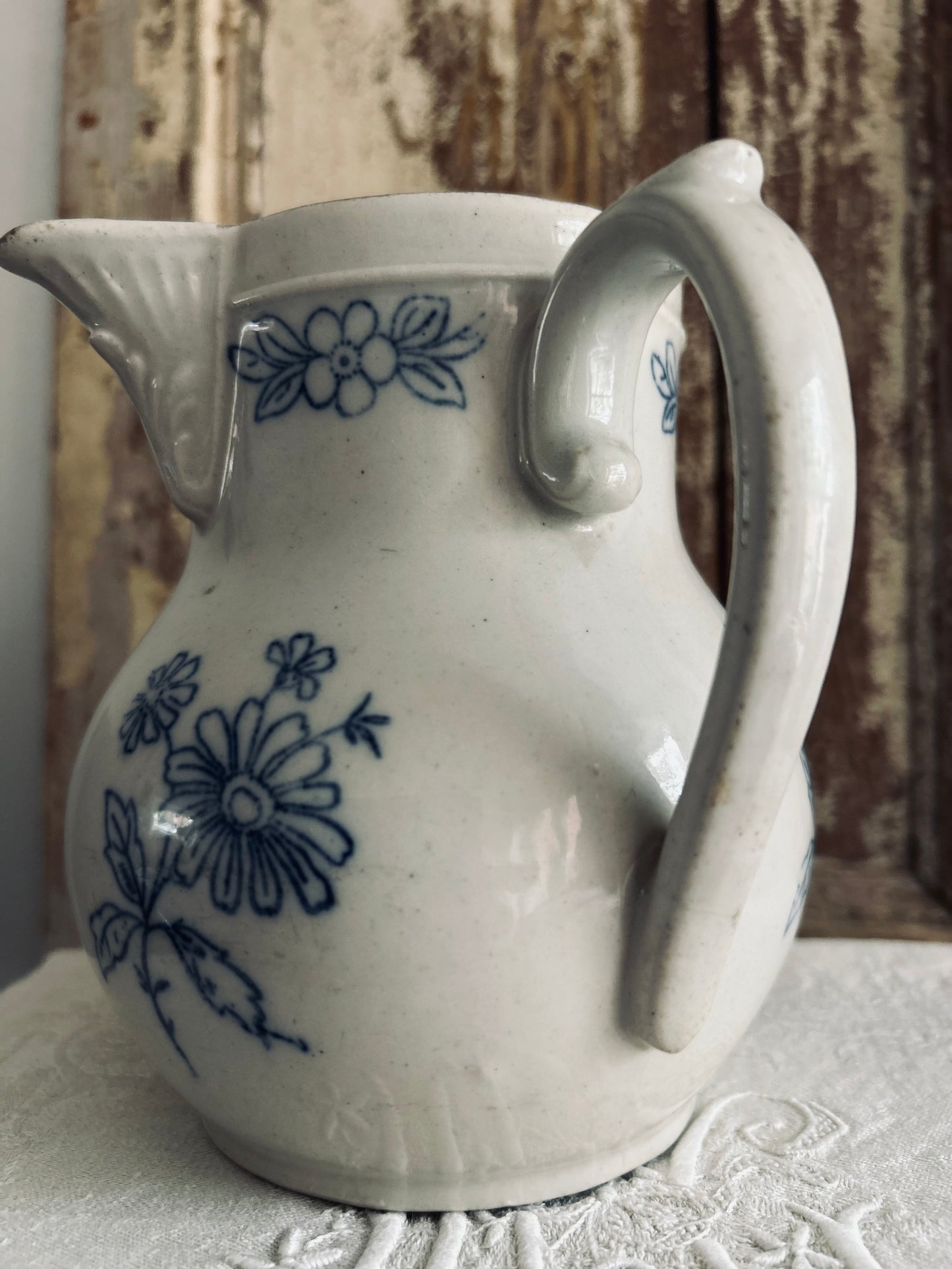 Antique french Saint-Uze earthenware french pitcher.