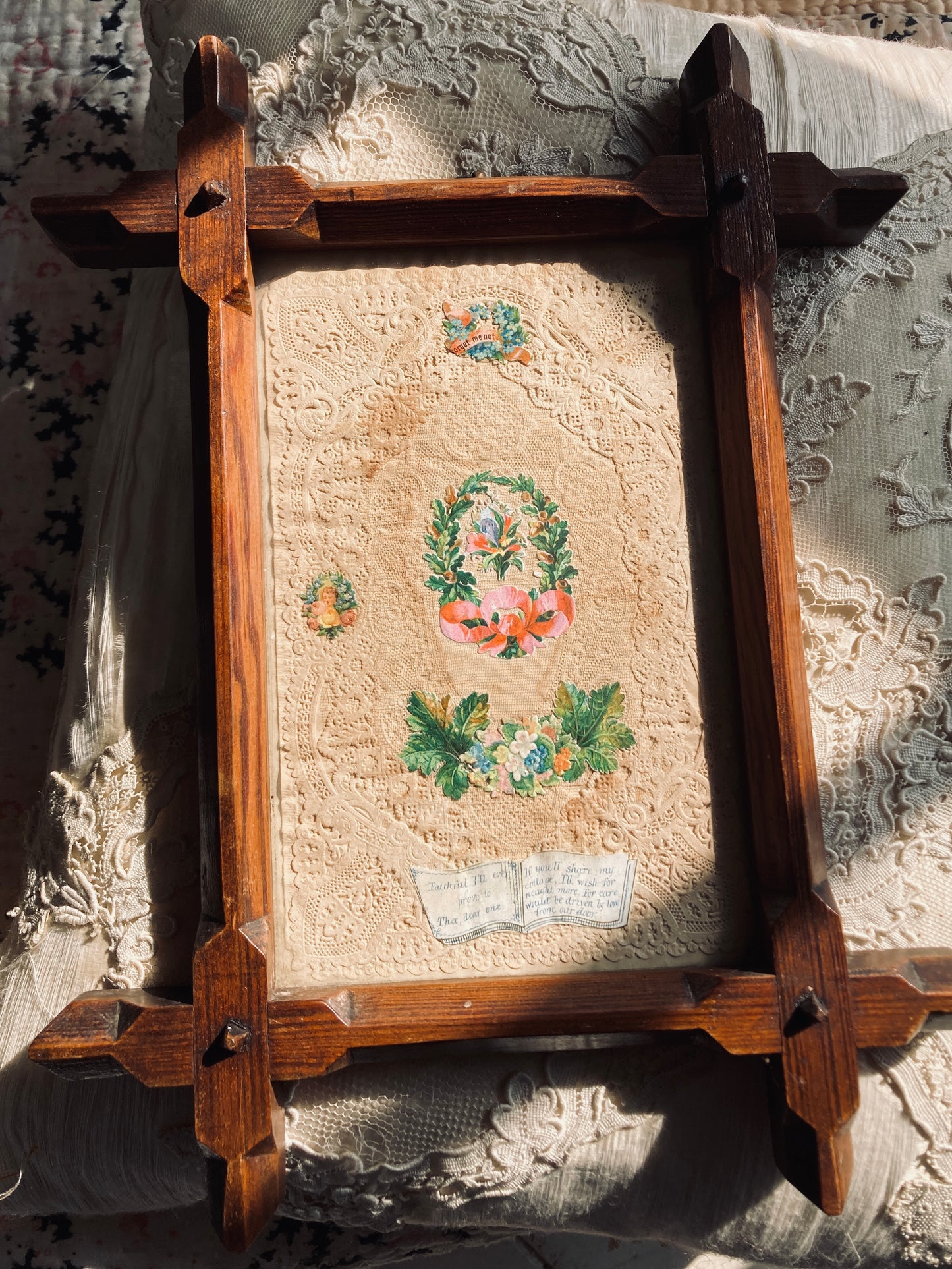 Victorian framed Valentine/ love token paper lace.
