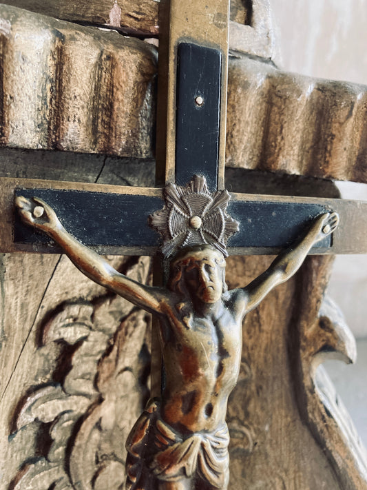 Antique Ebony and brass french large cross.
