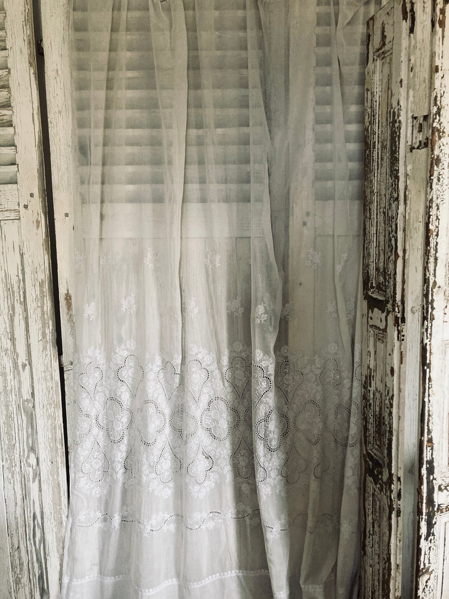 French antique long panel with gorgeous details and cutwork.