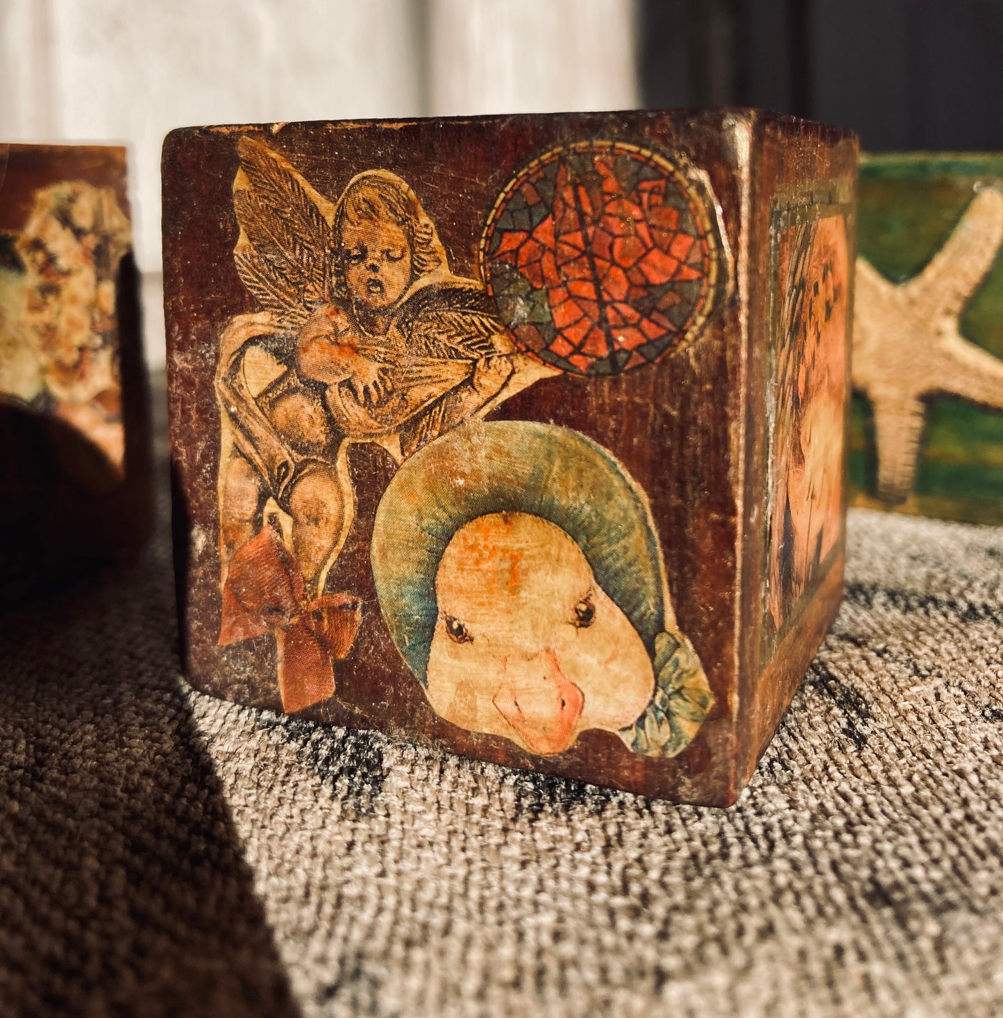 Four Victorian decoupage blocks