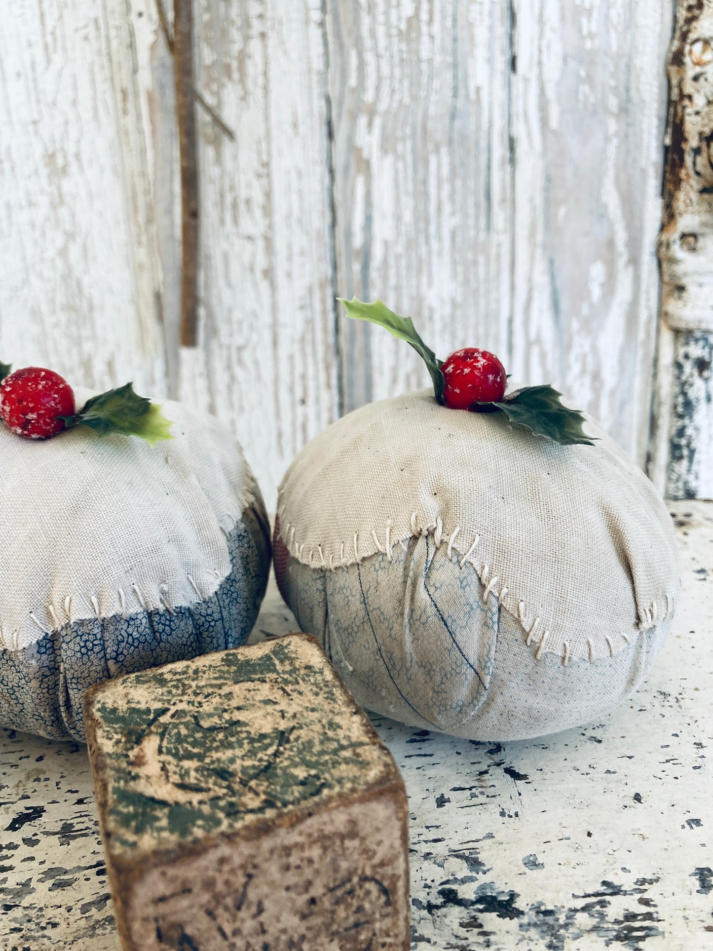 Trio of Christmas antique patchwork plum puddings