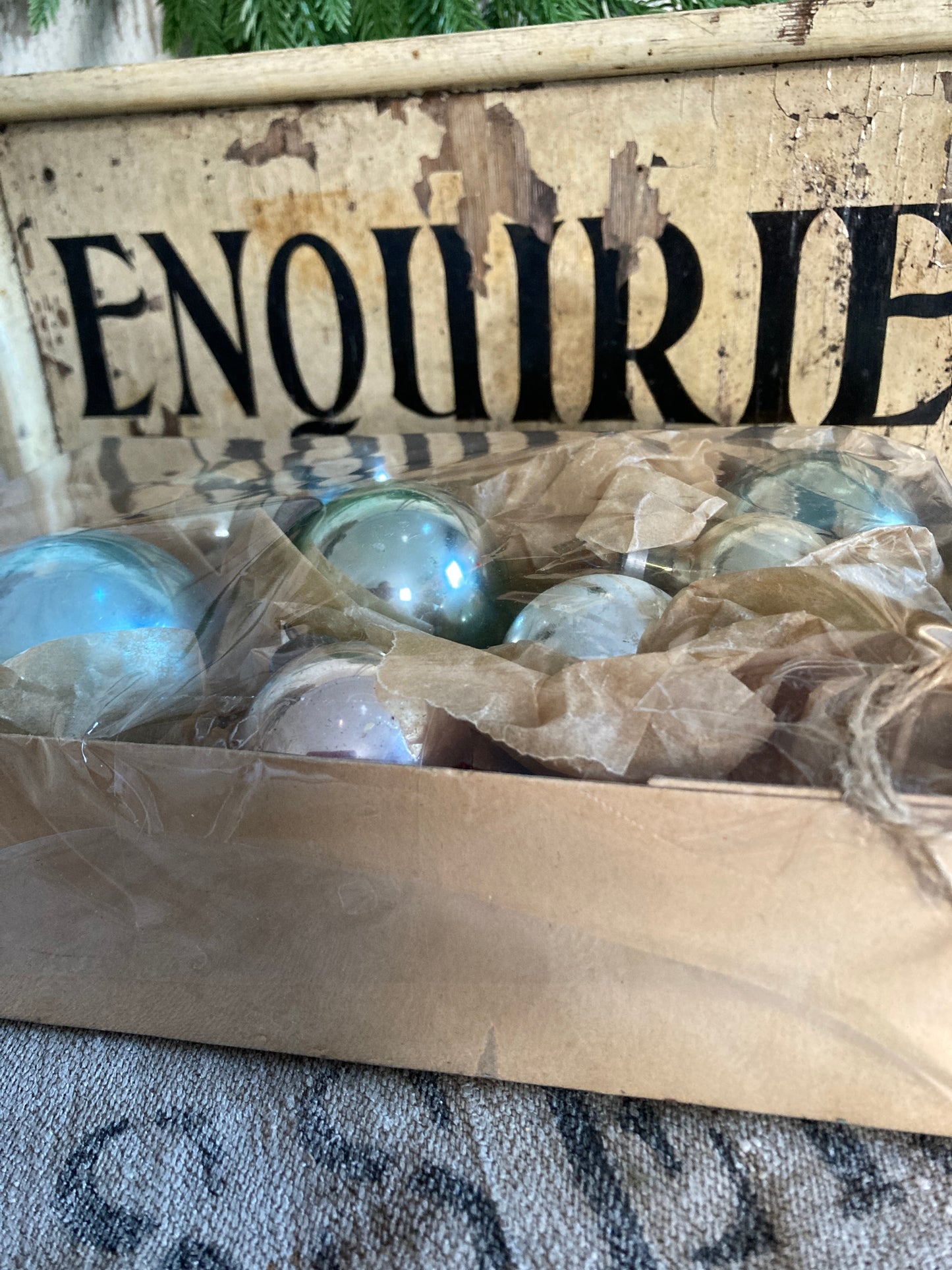 Vintage Christmas baubles blue tones.