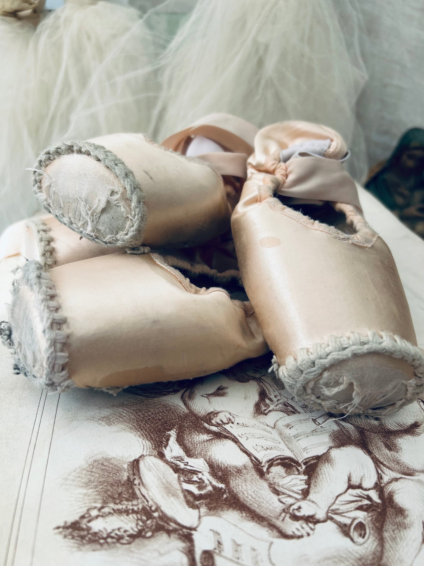 Two pairs of deliciously tatty old ballet pointes