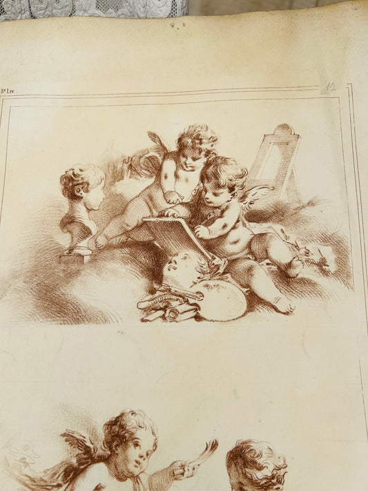 Nineteenth century french putti lithograph