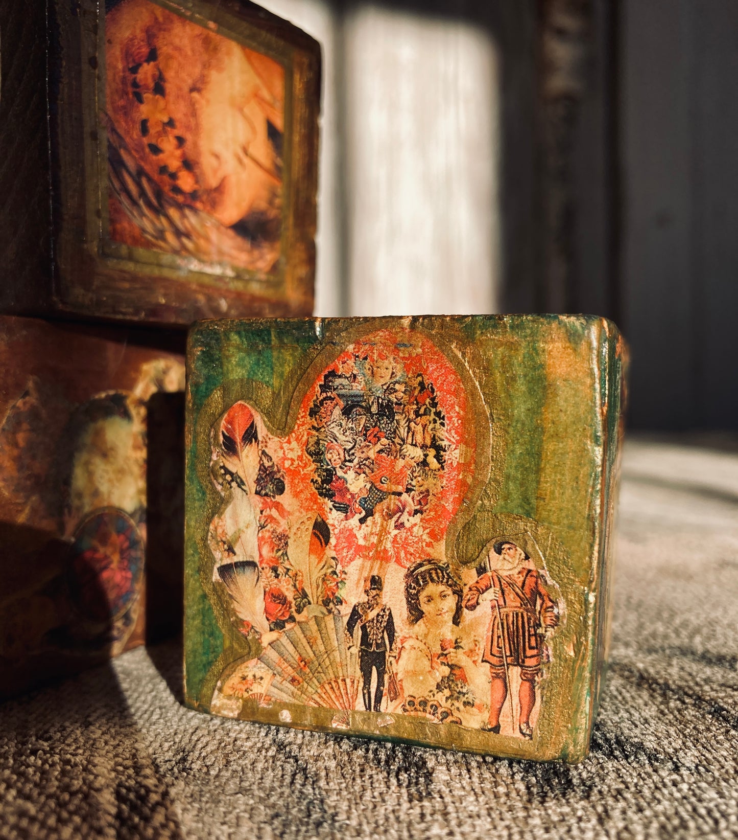 Four Victorian decoupage blocks