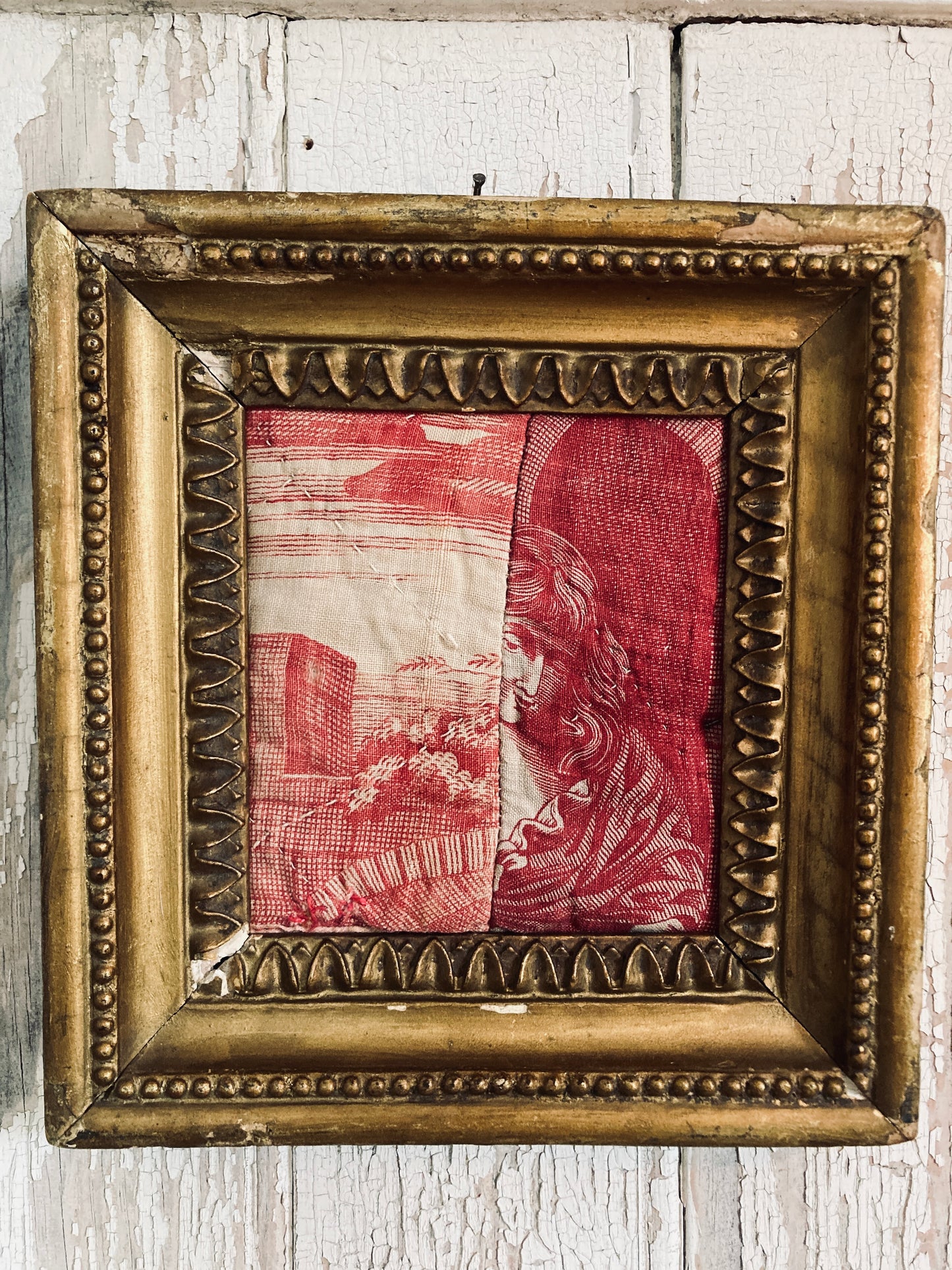 Antique framed morceau of french toile de jouy.