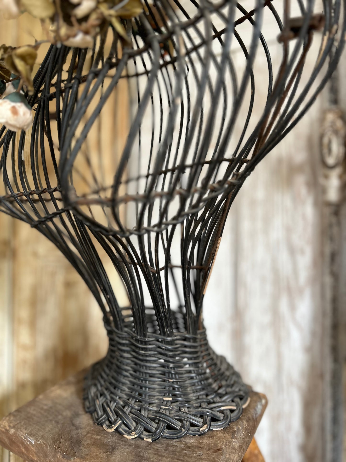 Unusual french 1920s wicker dress form.