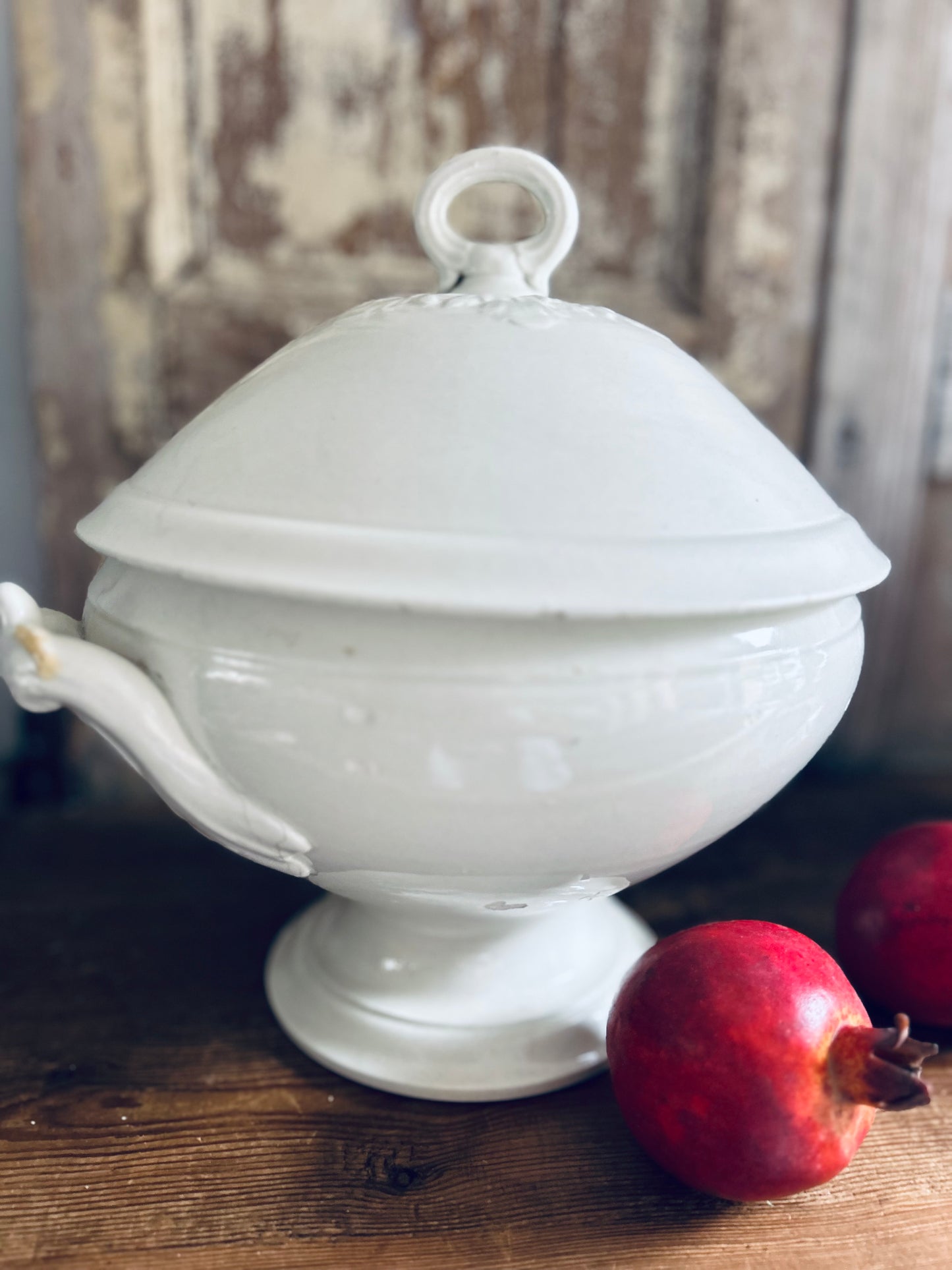 Large old white french soupier.
