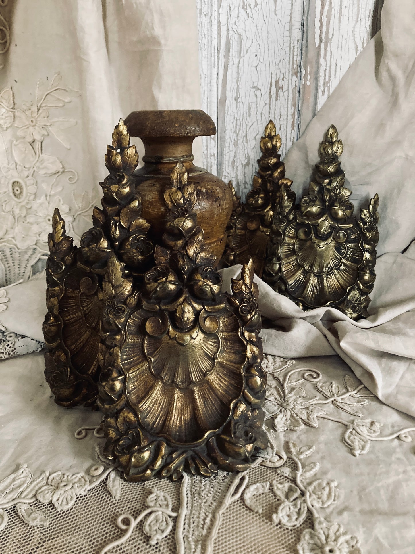 Pair of large ornate French ormulu mounts.
