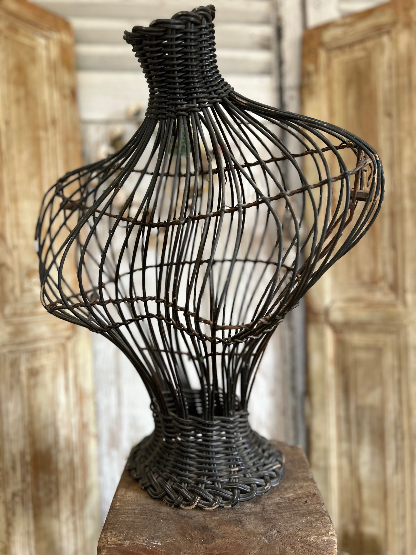 Unusual french 1920s wicker dress form.