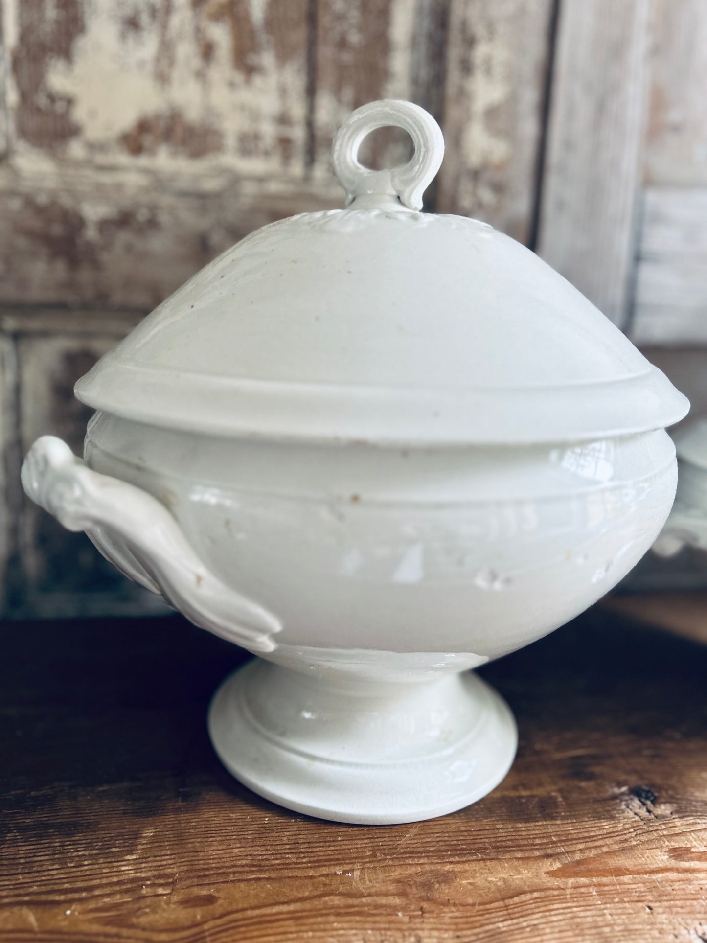 Large old white french soupier.