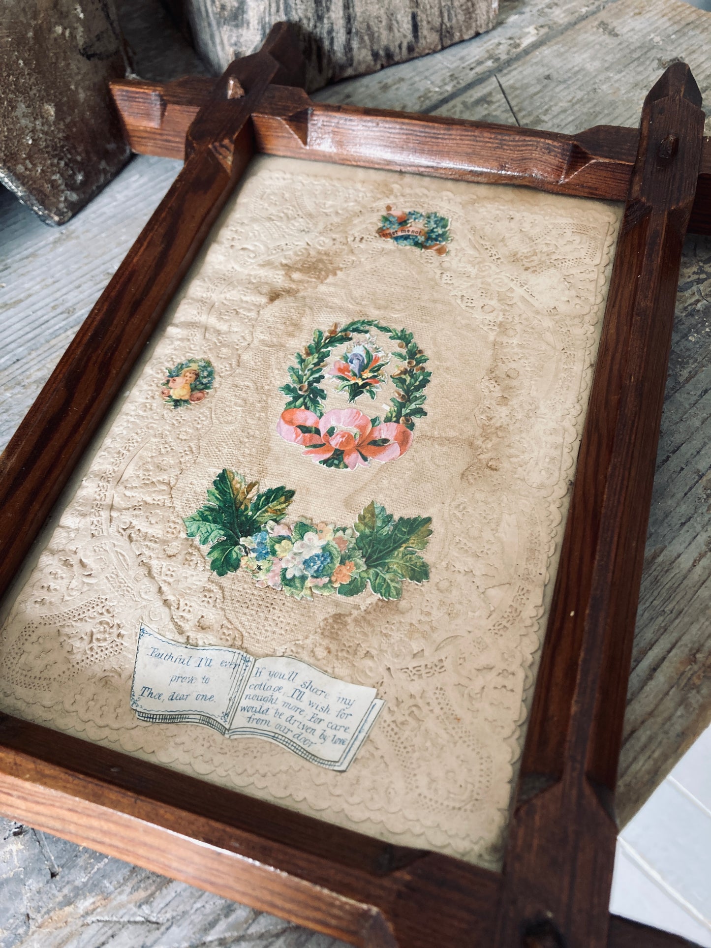 Victorian framed Valentine/ love token paper lace.