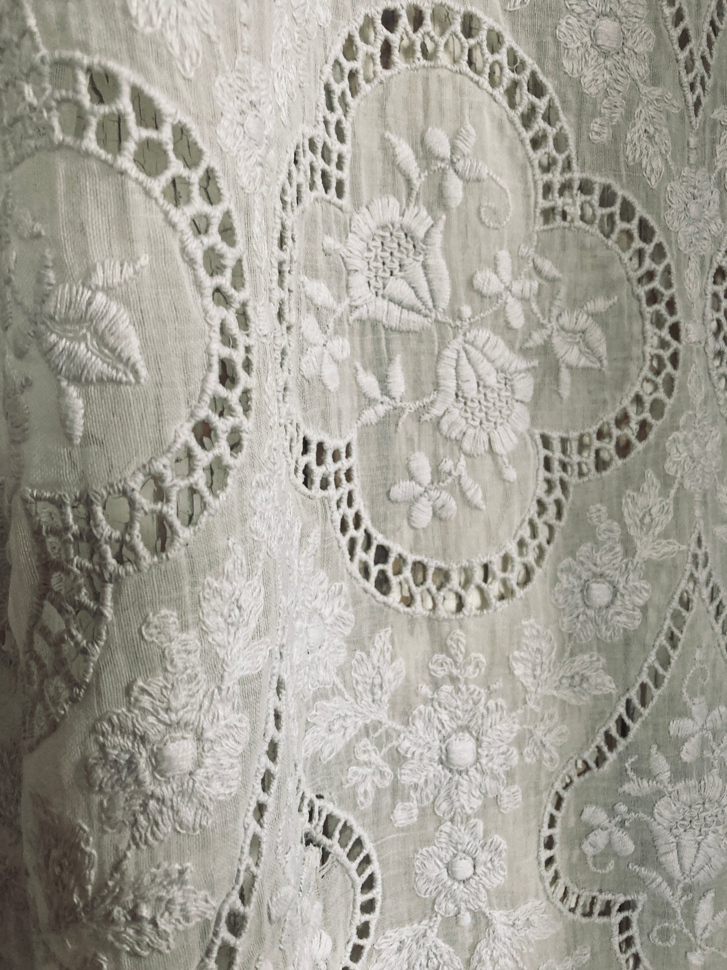 French antique long panel with gorgeous details and cutwork.