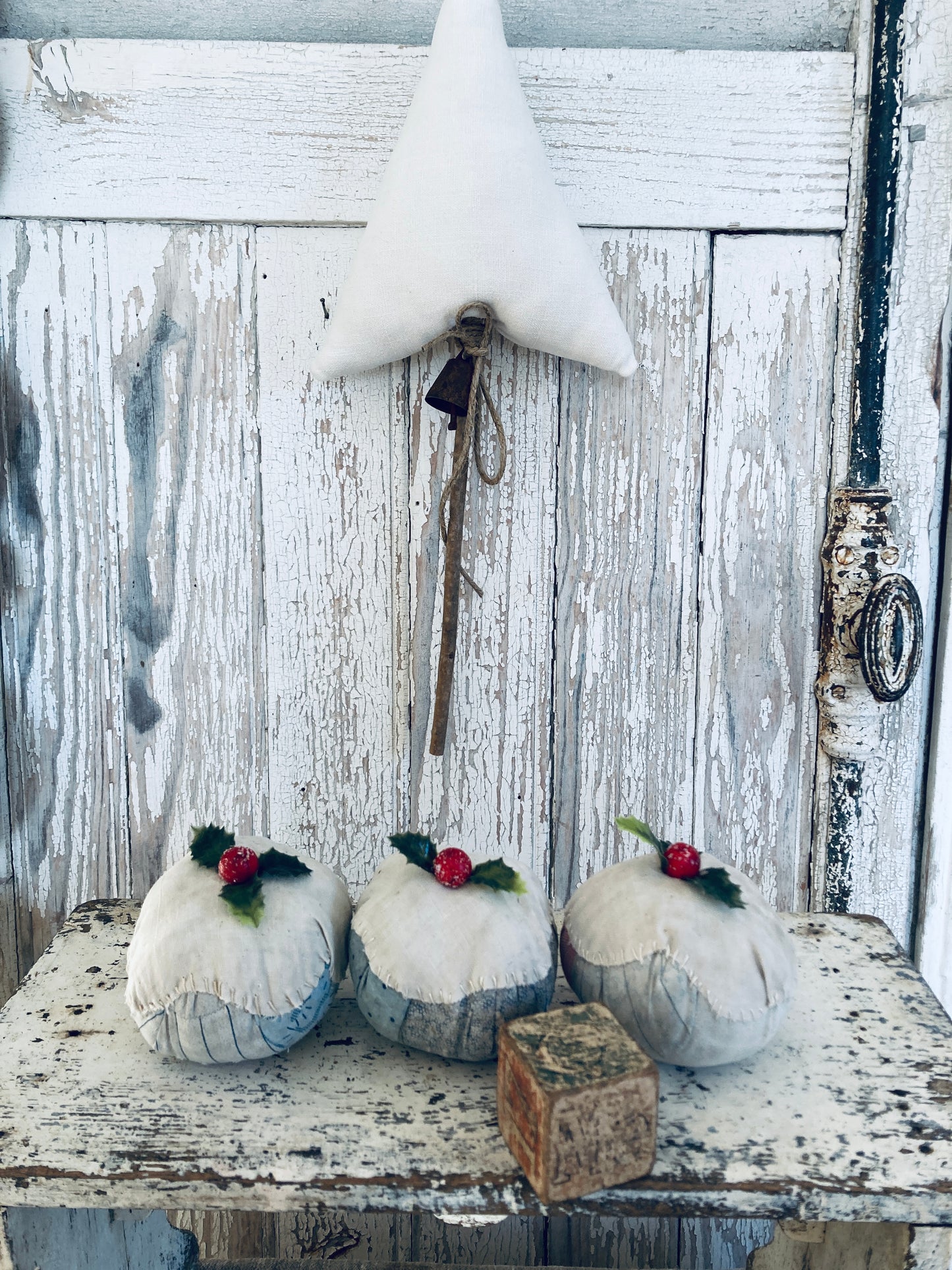 Trio of Christmas antique patchwork plum puddings