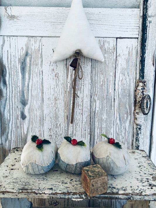 Trio of Christmas antique patchwork plum puddings