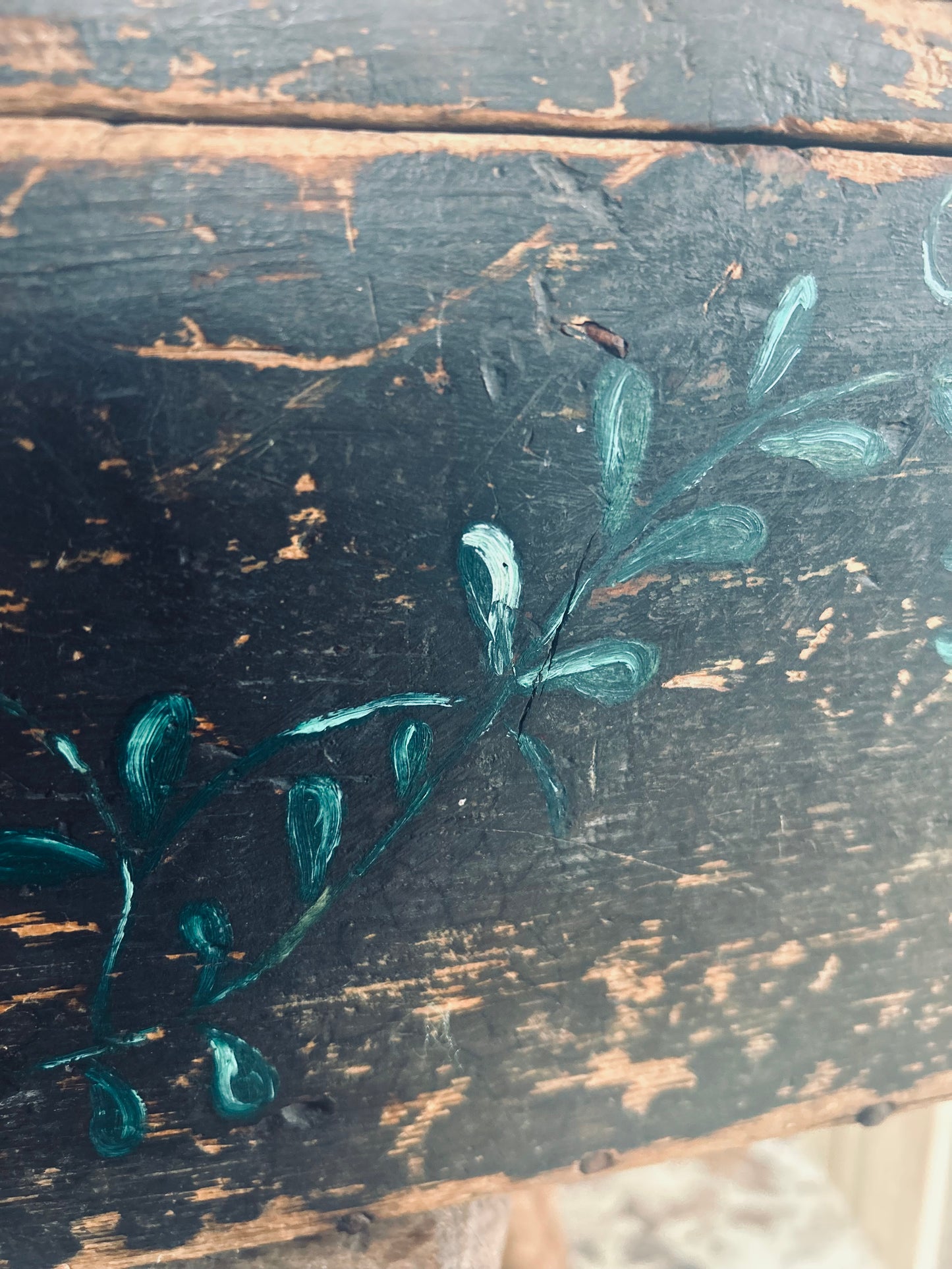 Antique Normandy marriage chest. Folk art.