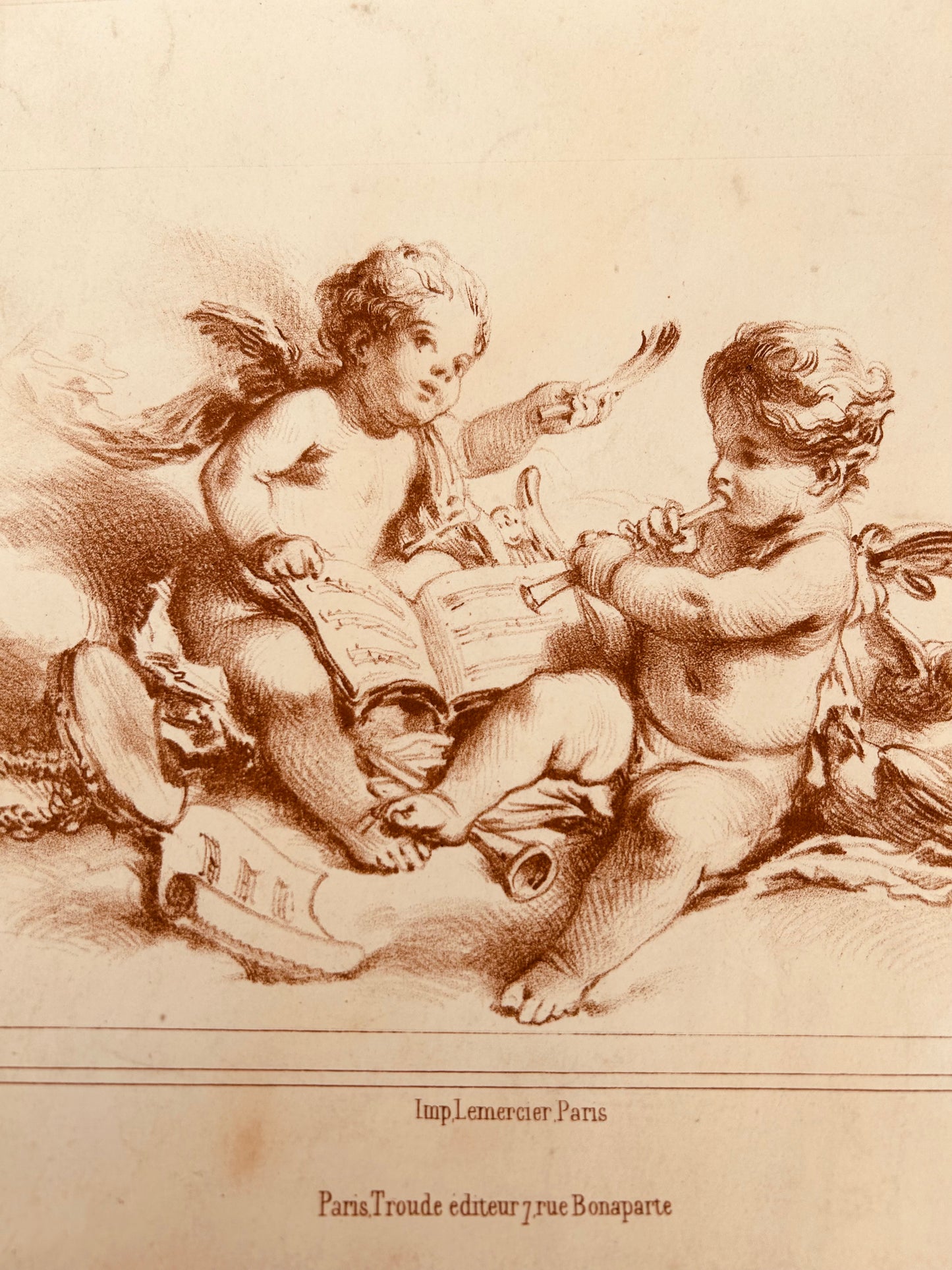 Nineteenth century french putti lithograph