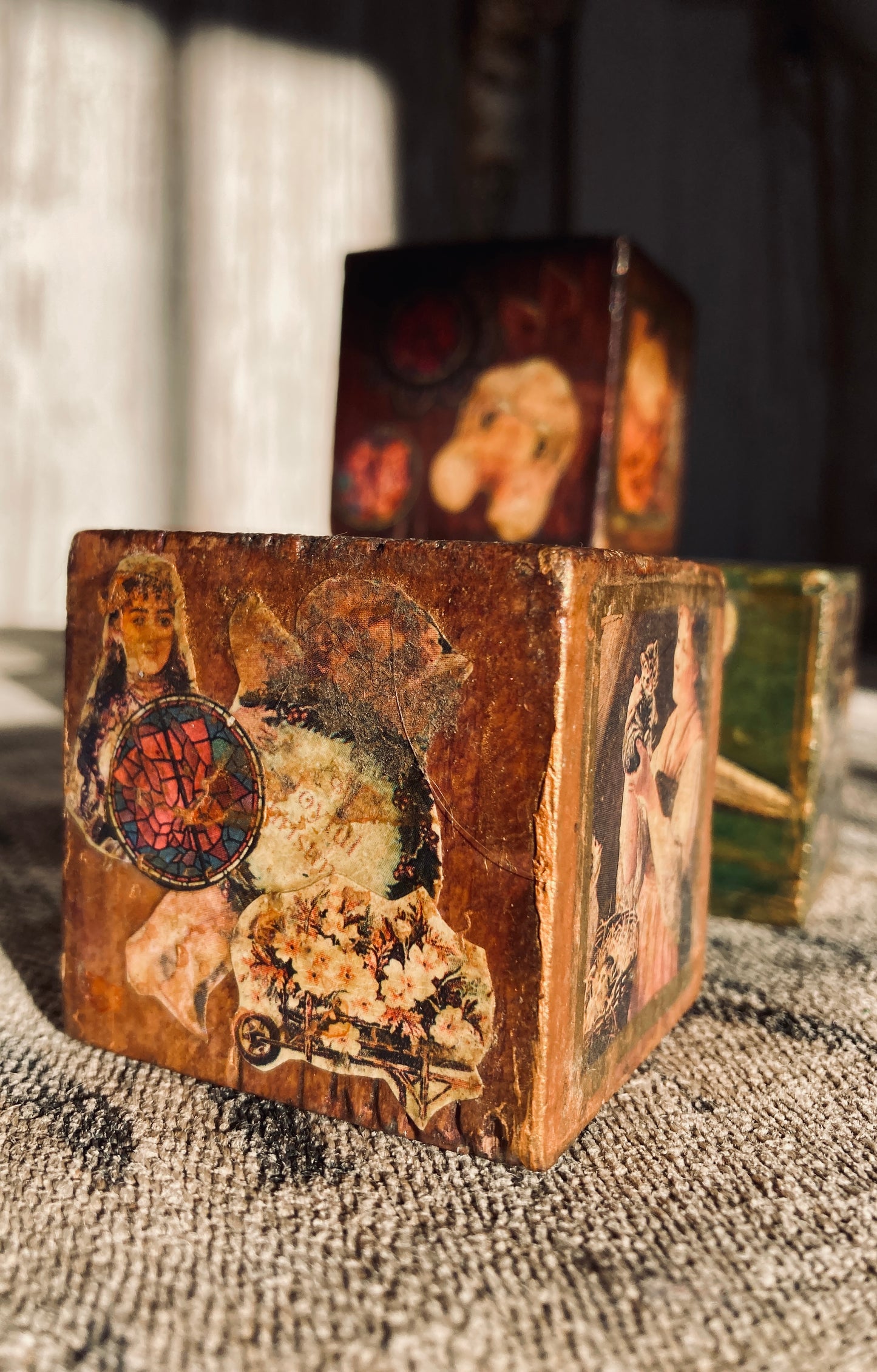 Four Victorian decoupage blocks