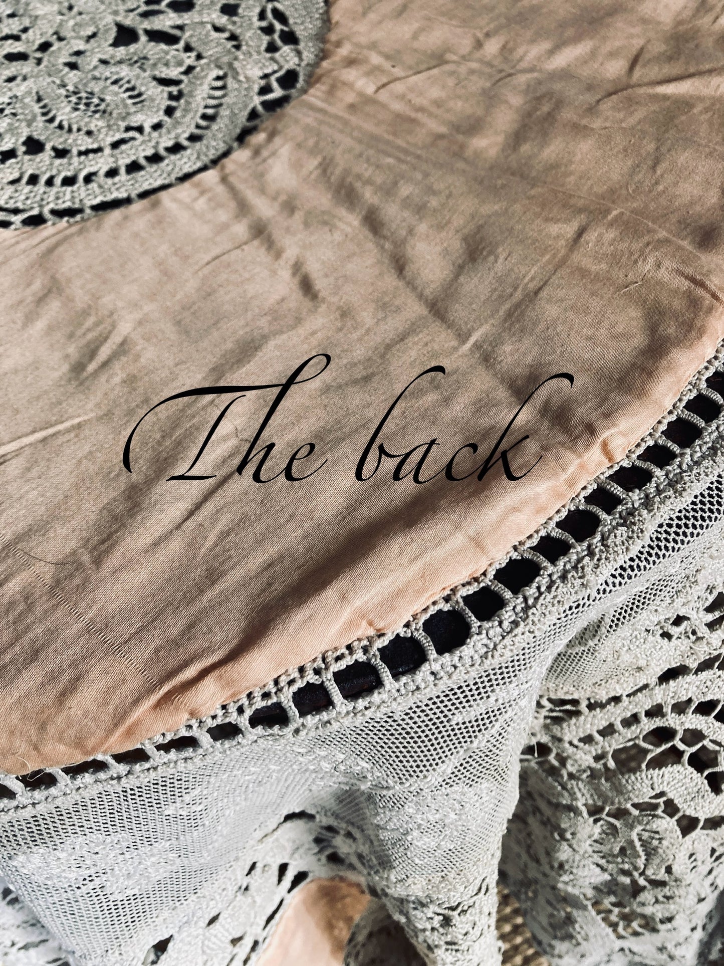 Glorious fine tapestry and crochet lace panelled table covering.