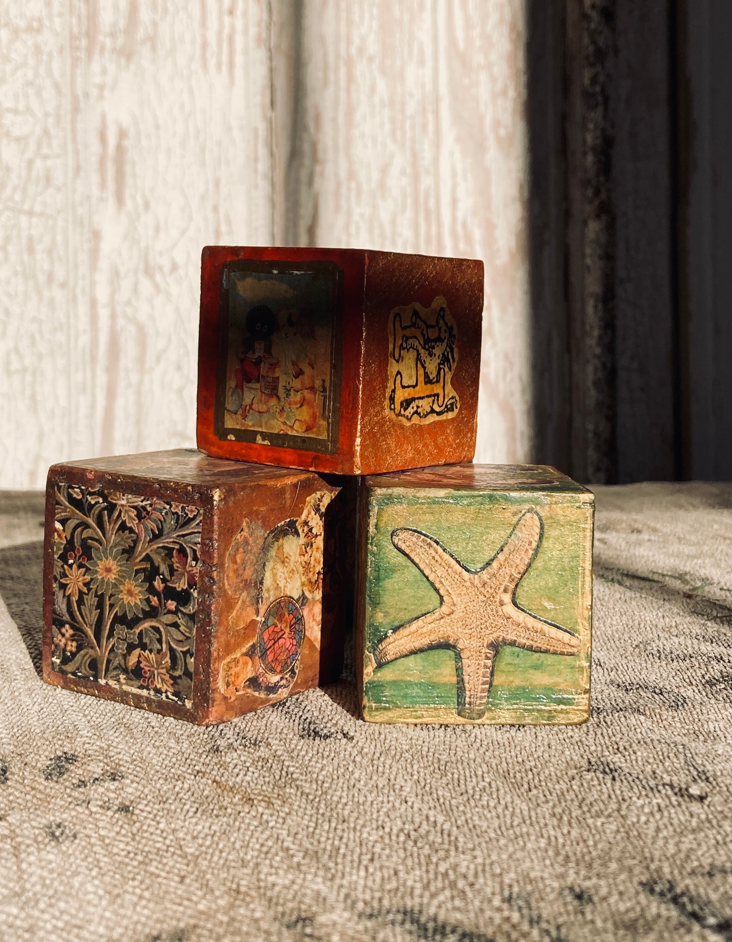 Four Victorian decoupage blocks