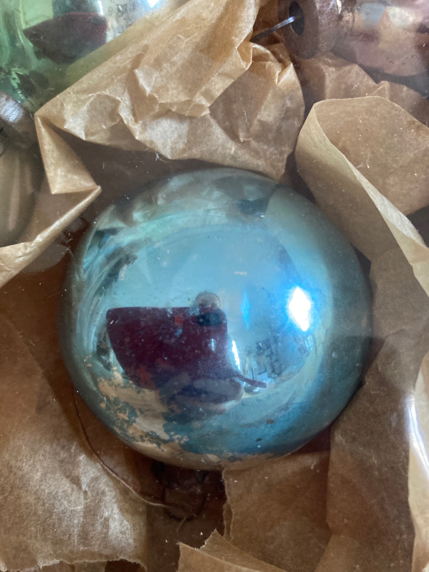 Vintage Christmas baubles blue tones.