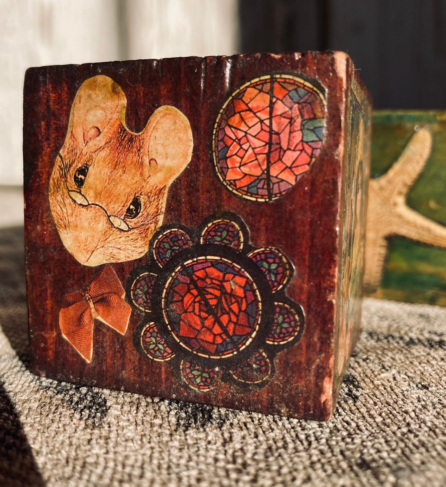 Four Victorian decoupage blocks