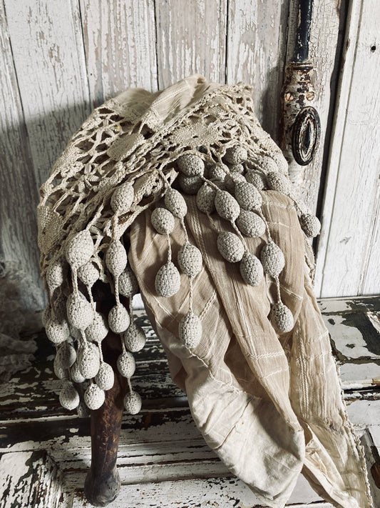 French cafe curtain with divine grape crochet tassels.