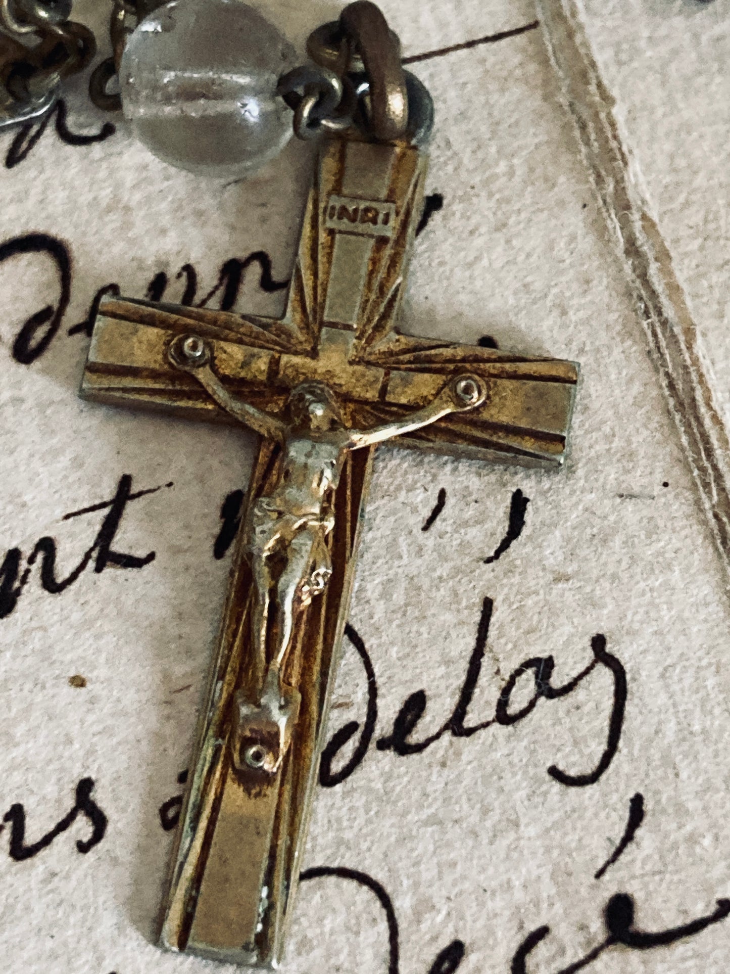 Antique hand cut clear glass rosary