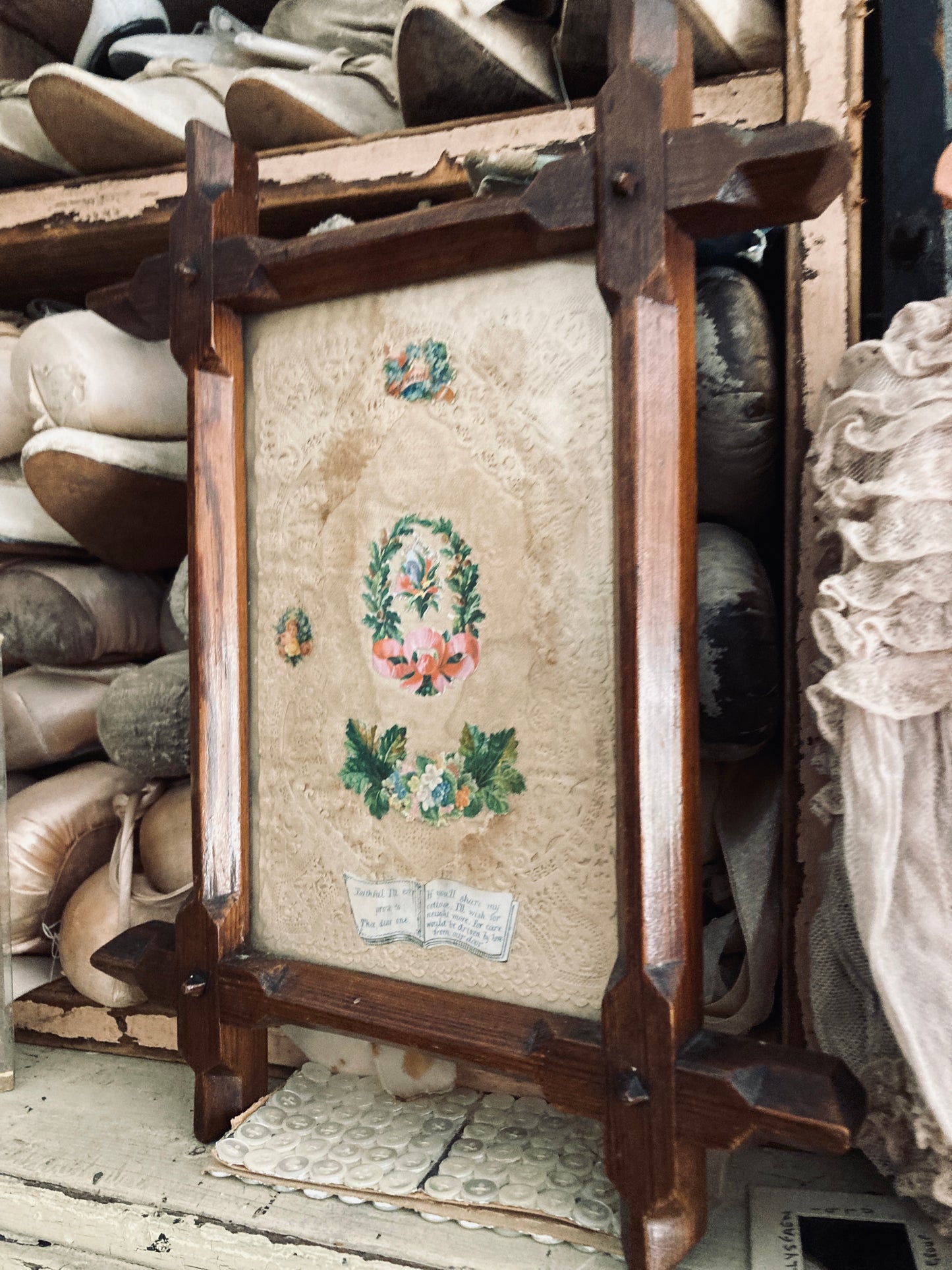Victorian framed Valentine/ love token paper lace.