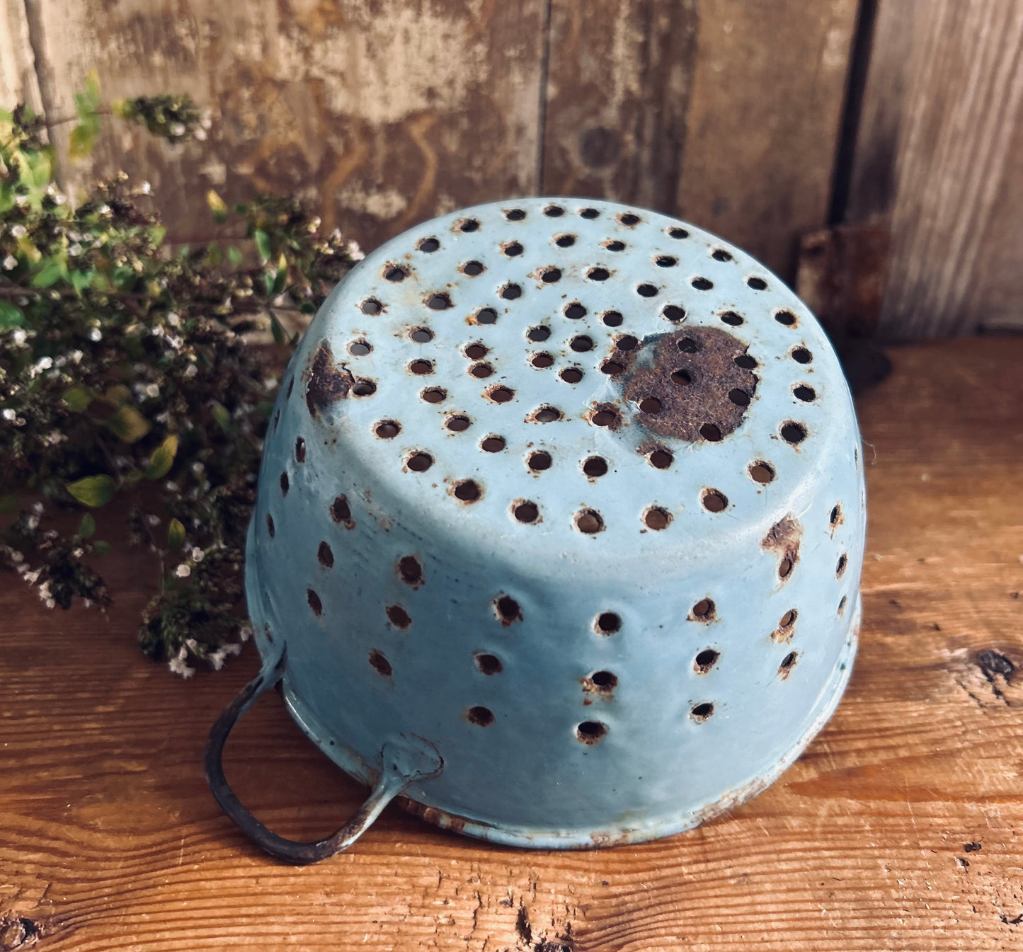 Blue French enamel strainer