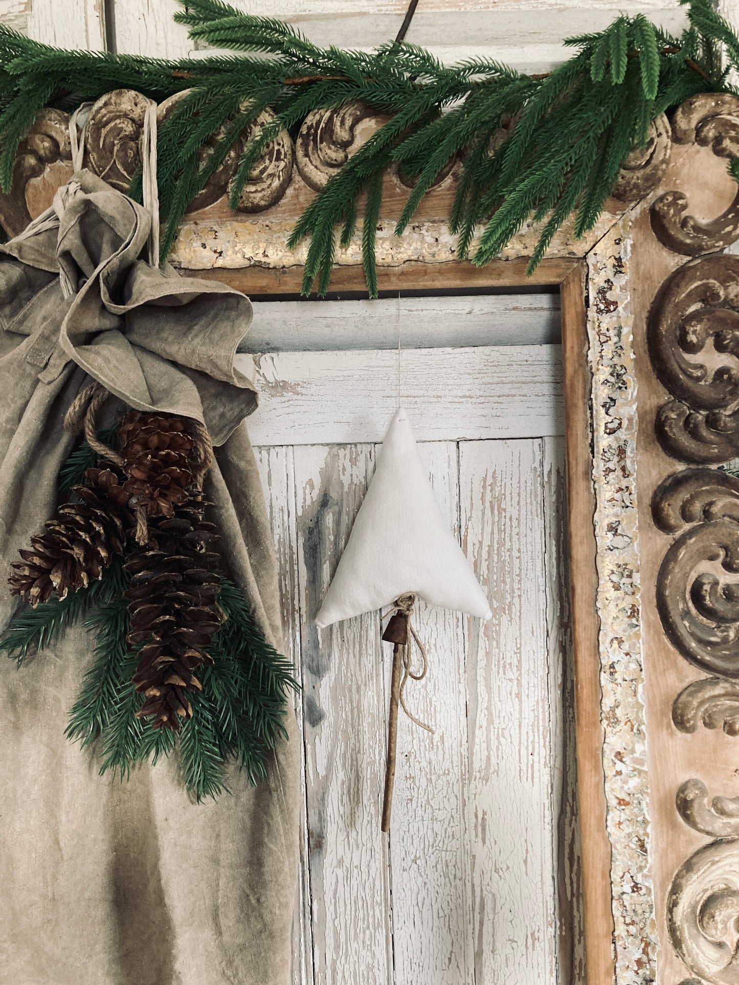 Charming Old french linen hanging christmas trees.