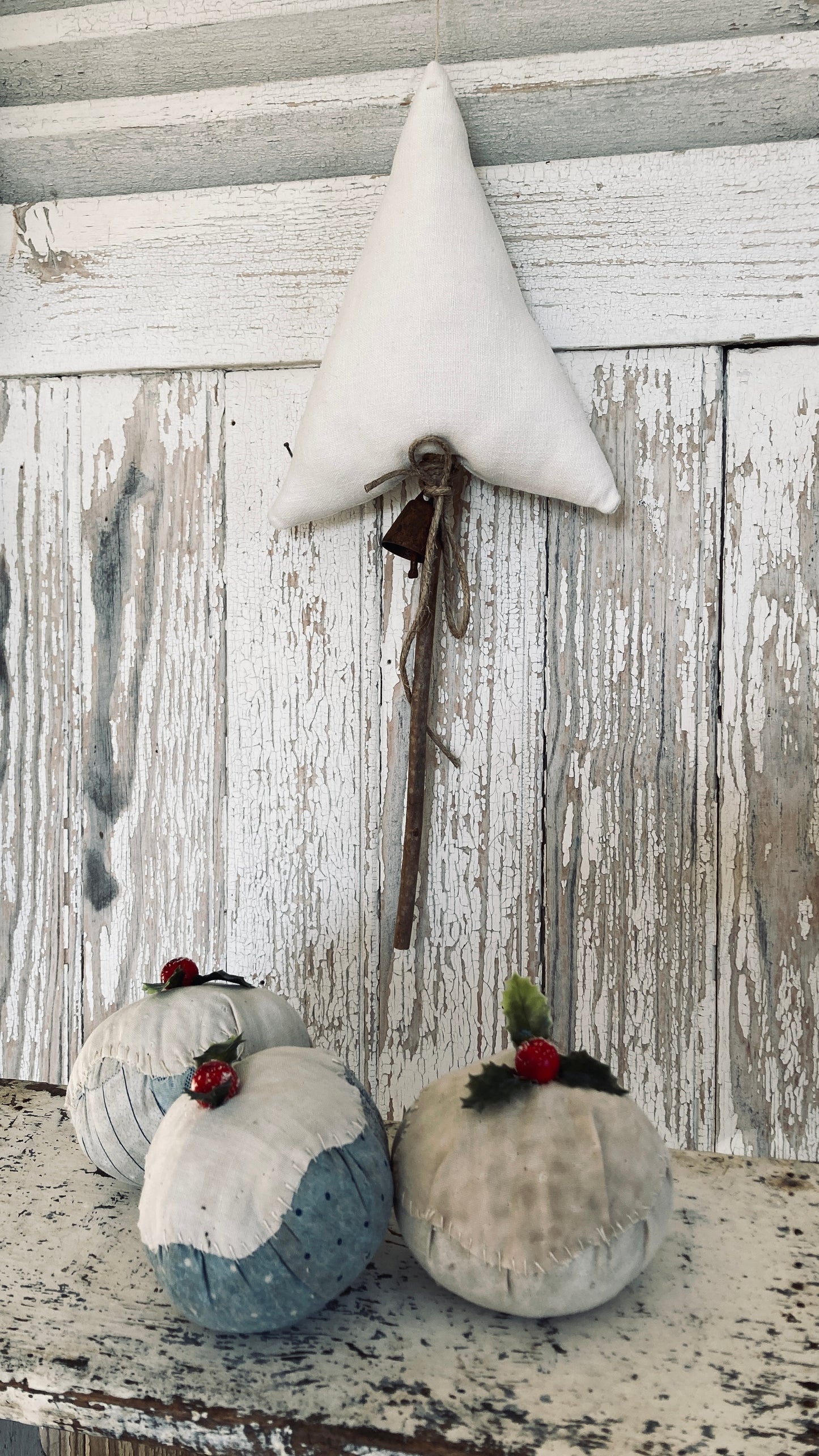 Trio of Christmas antique patchwork plum puddings