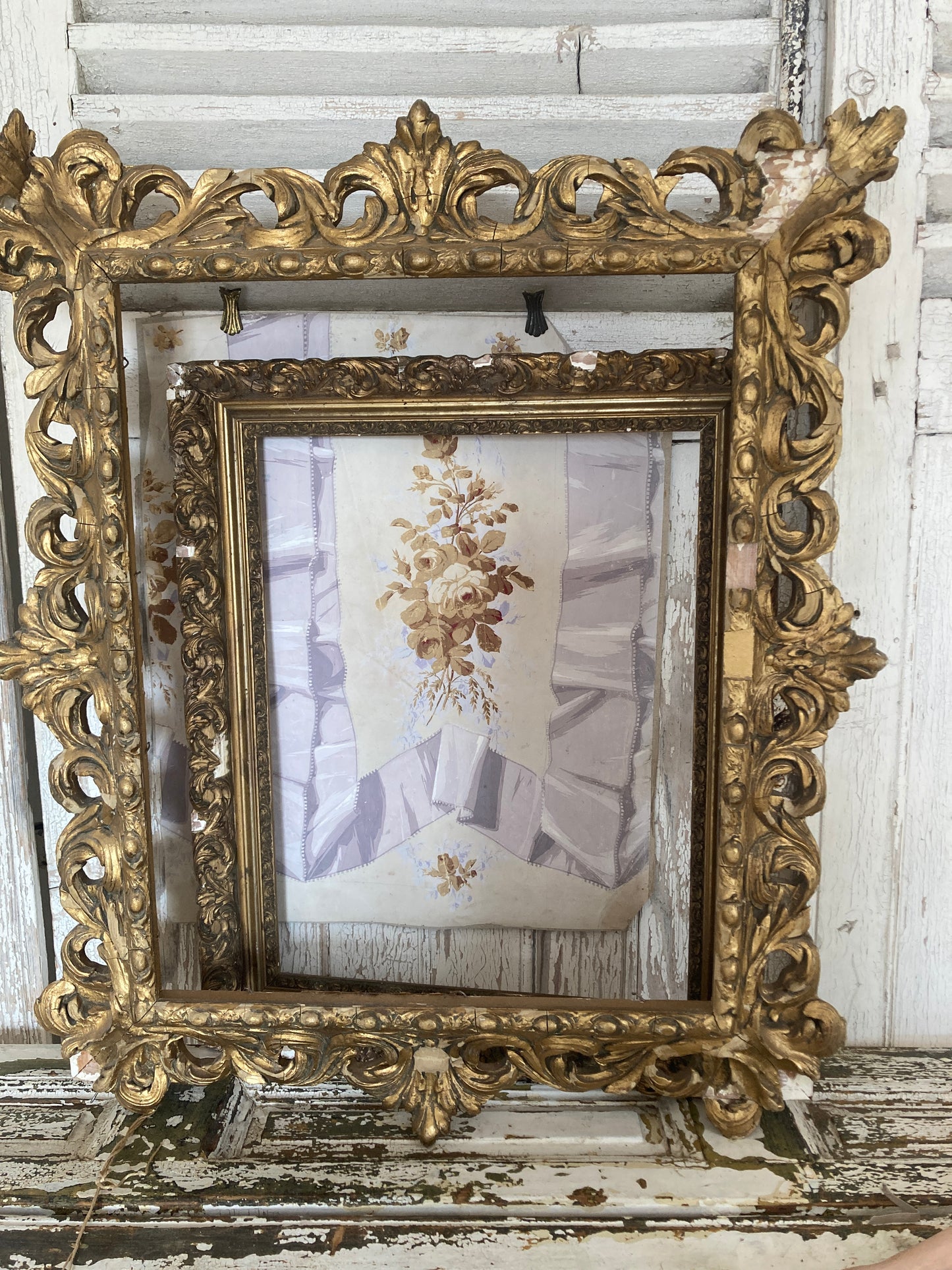 Antique french textile design hand painted.
