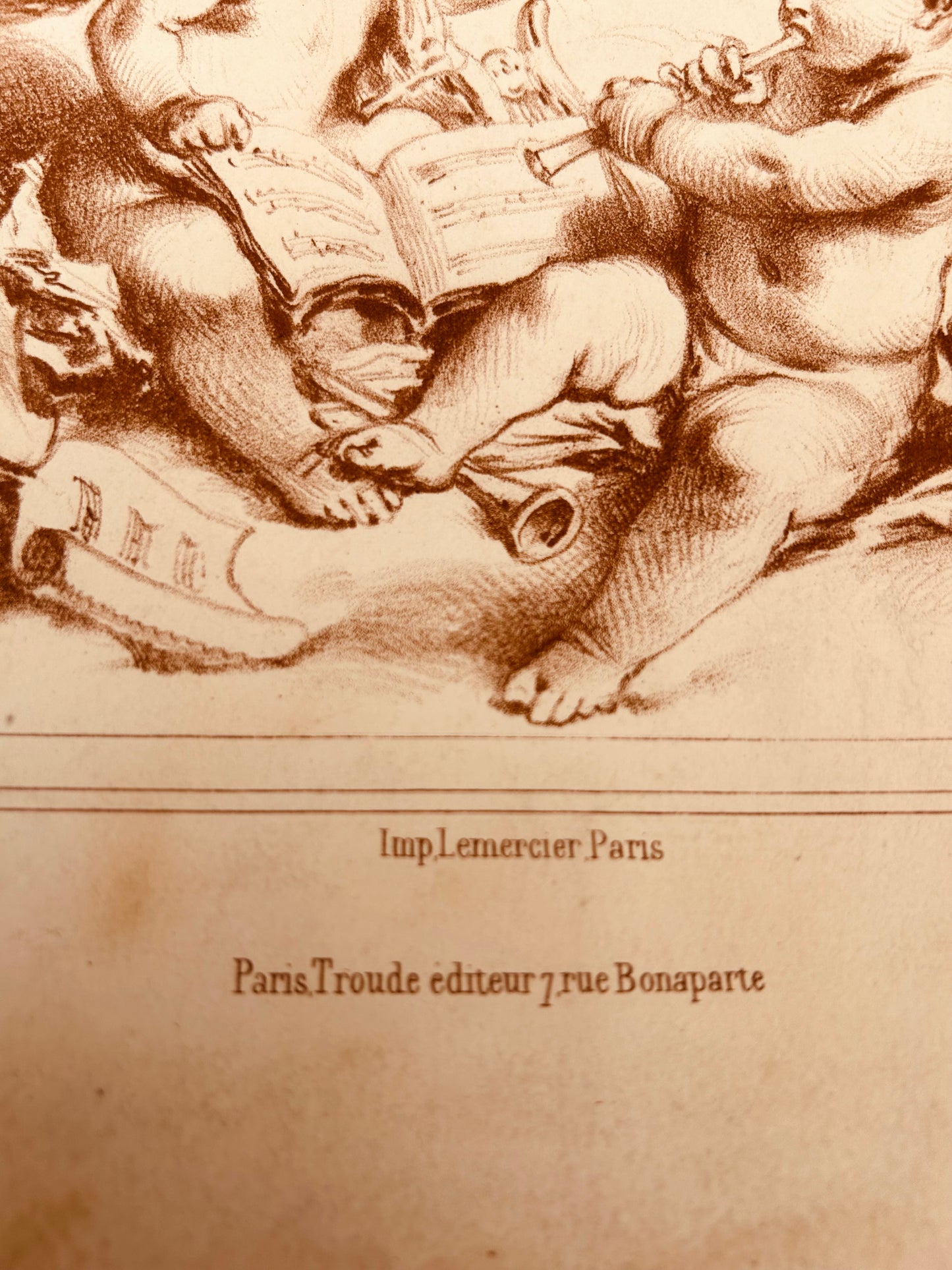 Nineteenth century french putti lithograph