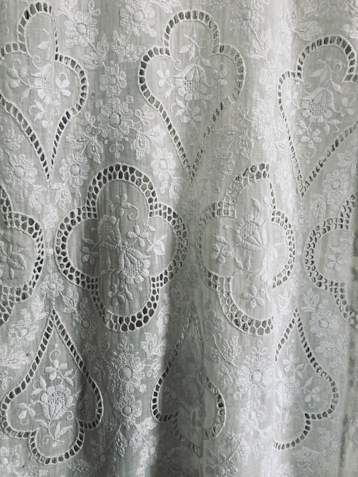 French antique long panel with gorgeous details and cutwork.