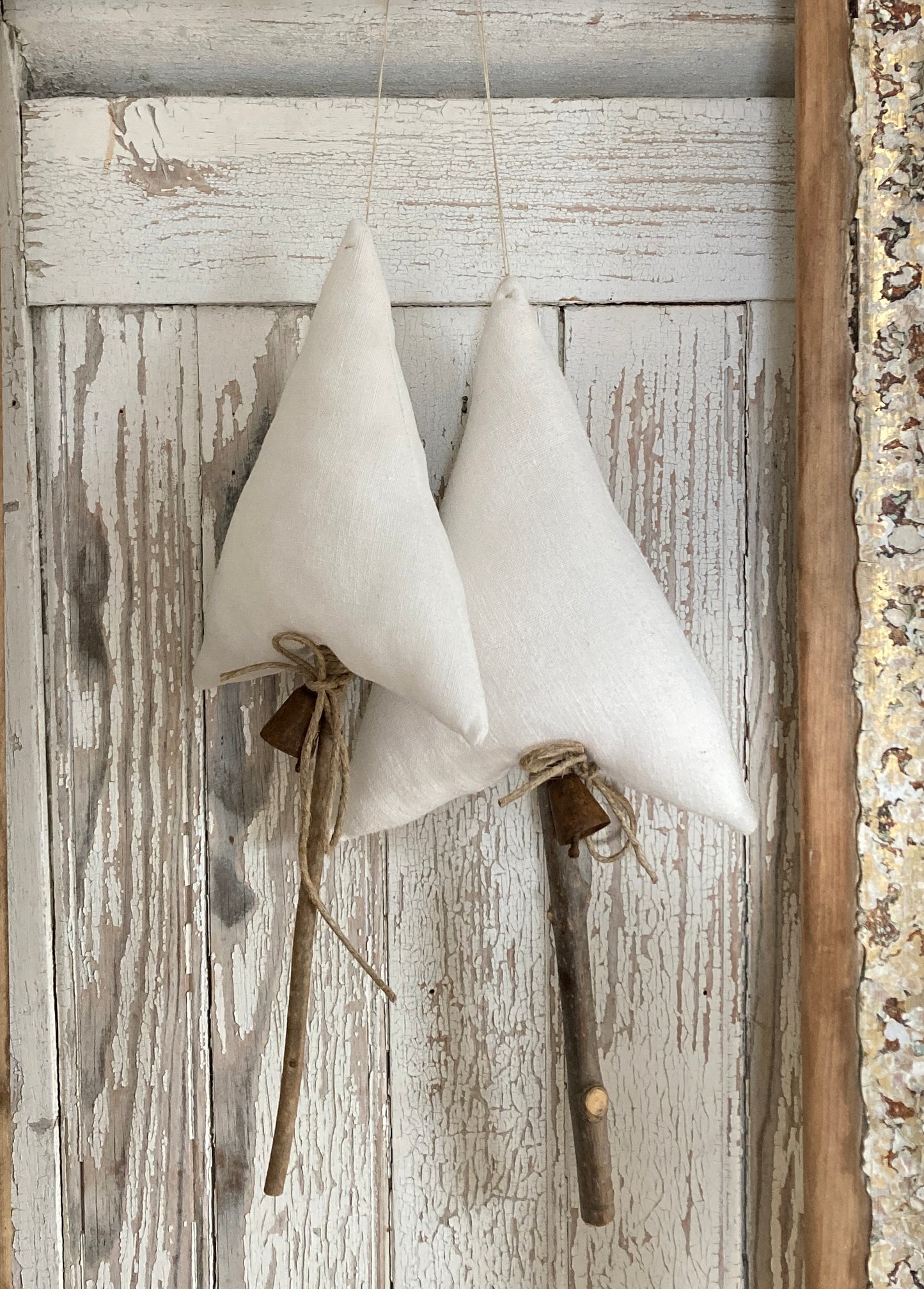 Charming Old french linen hanging christmas trees.