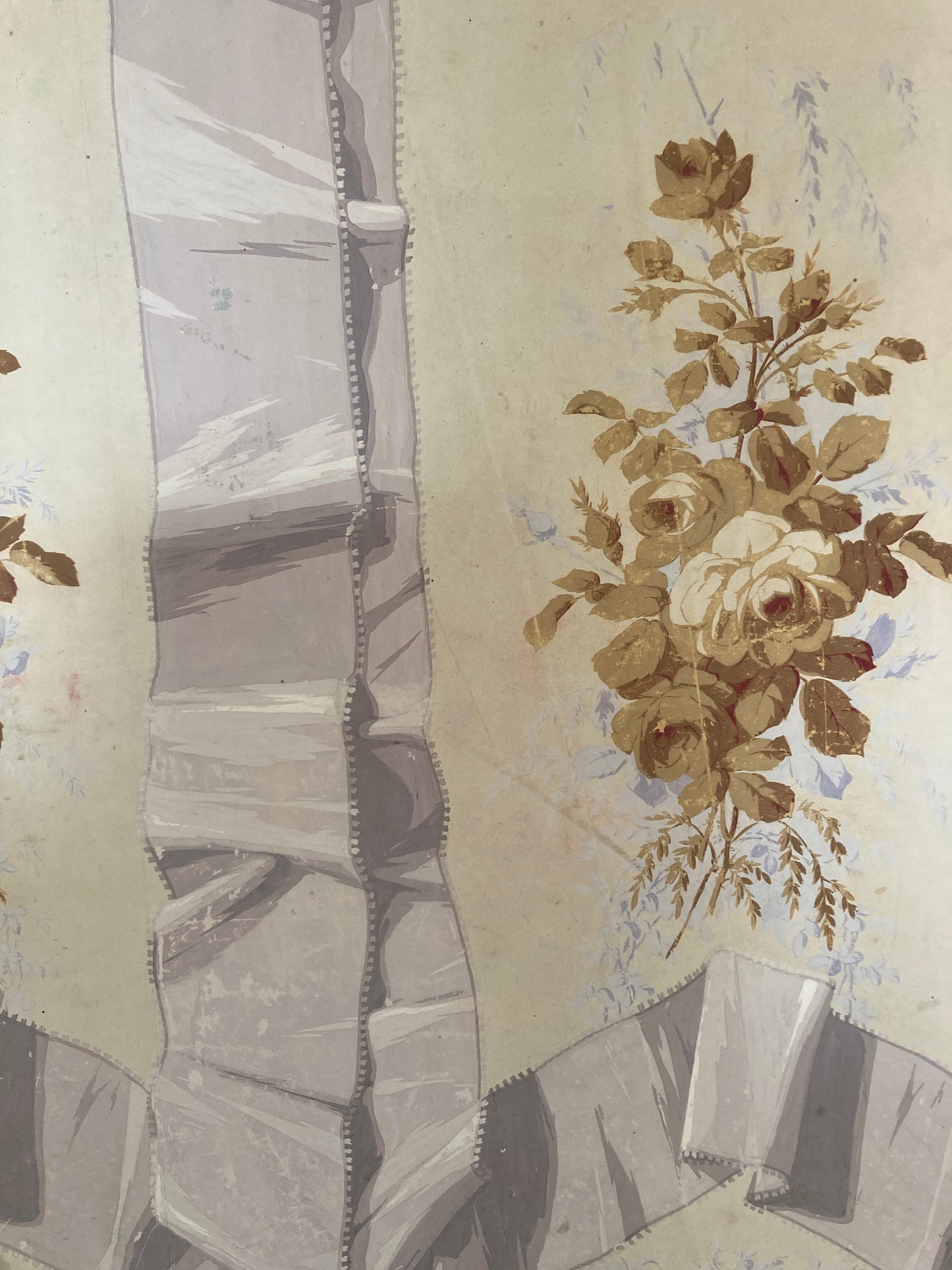 Antique french textile design hand painted.