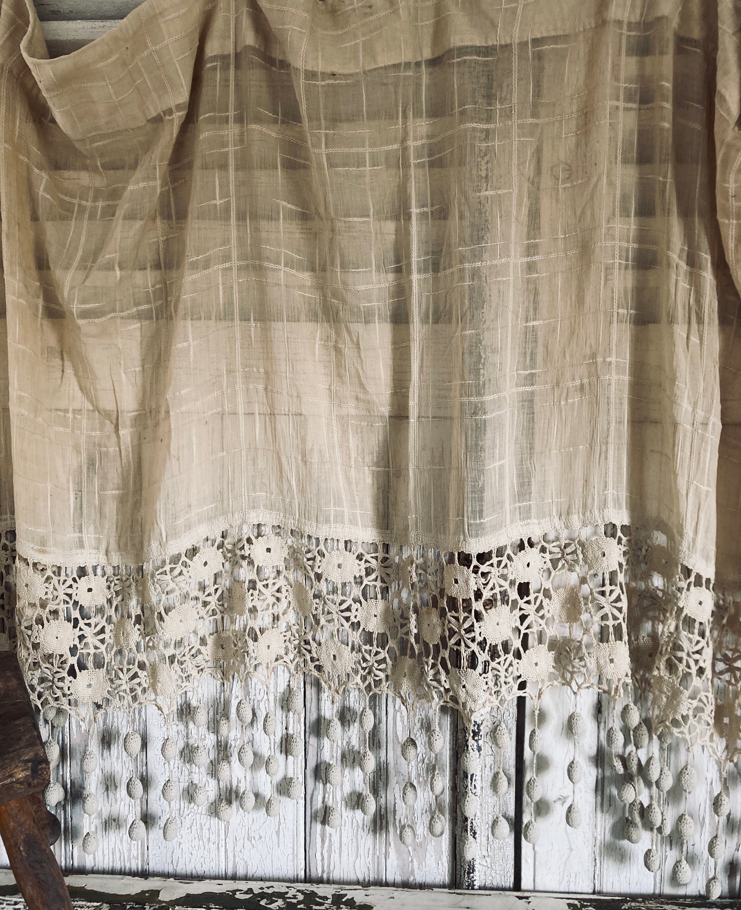 French cafe curtain with divine grape crochet tassels.