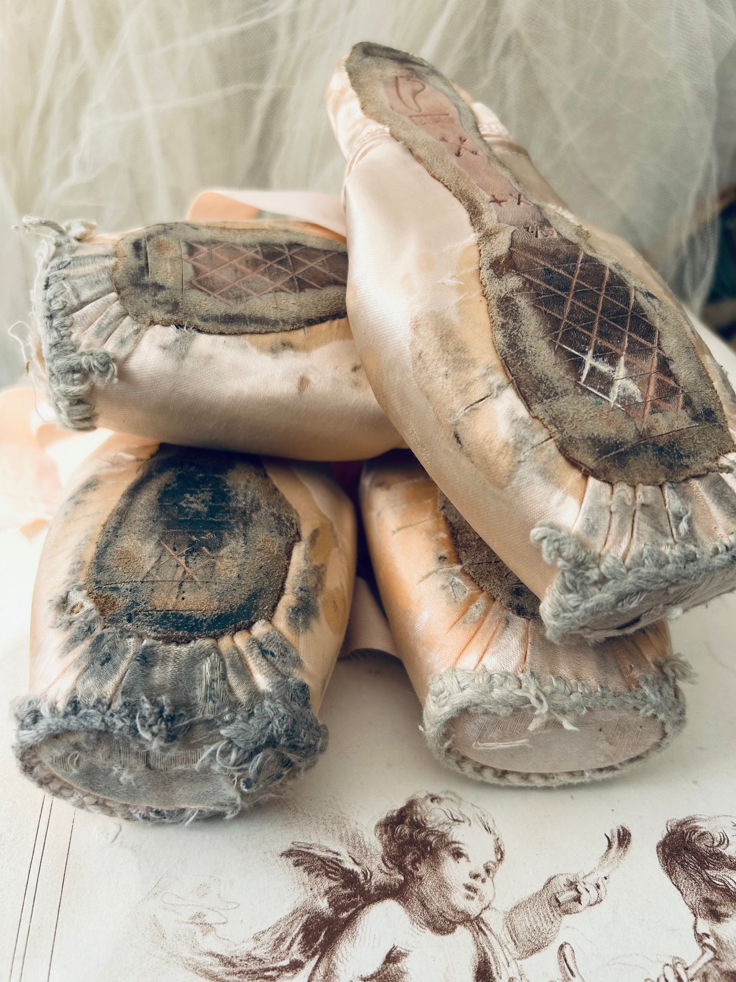Two pairs of deliciously tatty old ballet pointes