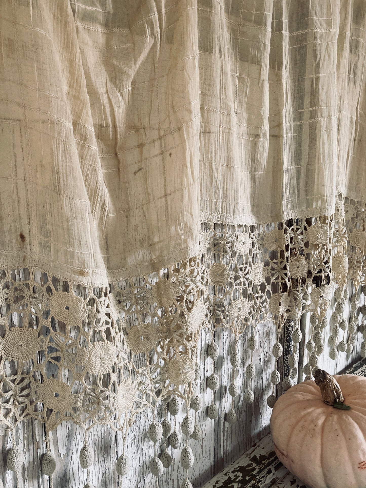 French cafe curtain with divine grape crochet tassels.