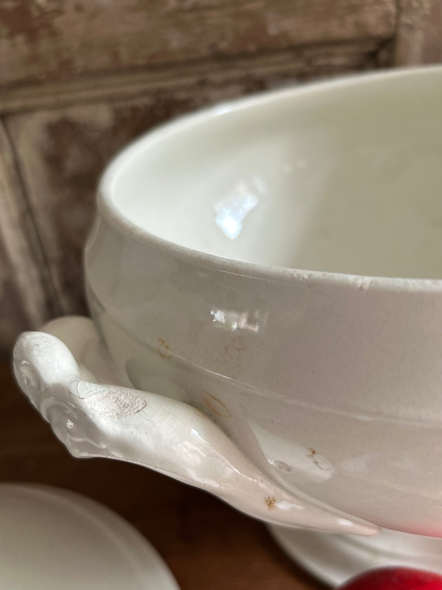 Large old white french soupier.