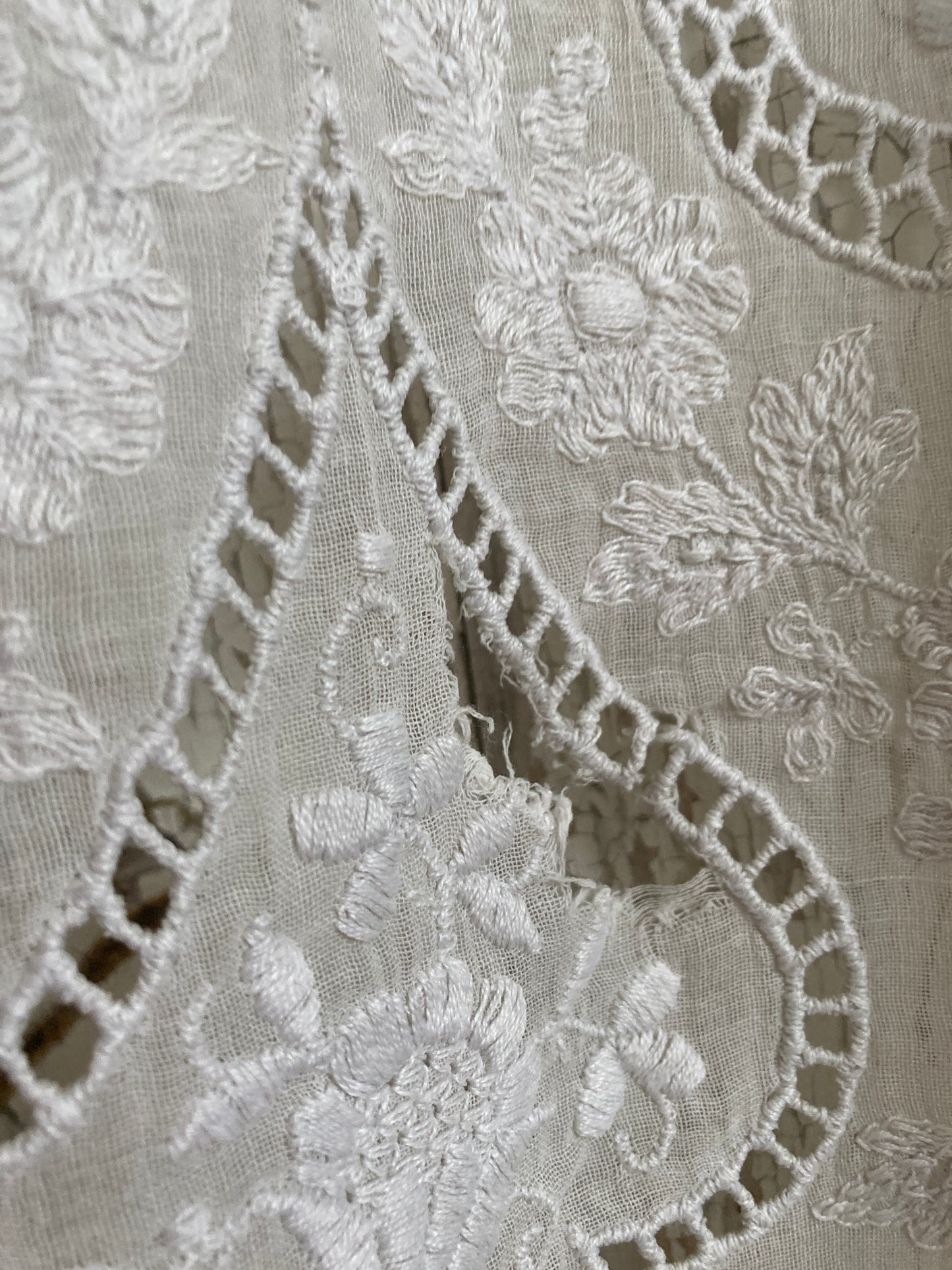 French antique long panel with gorgeous details and cutwork.