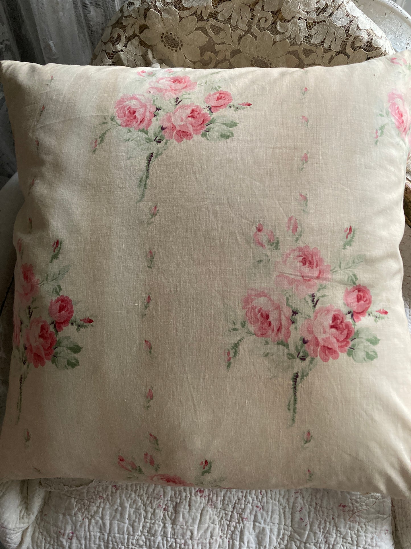 Antique french roses textile cushion