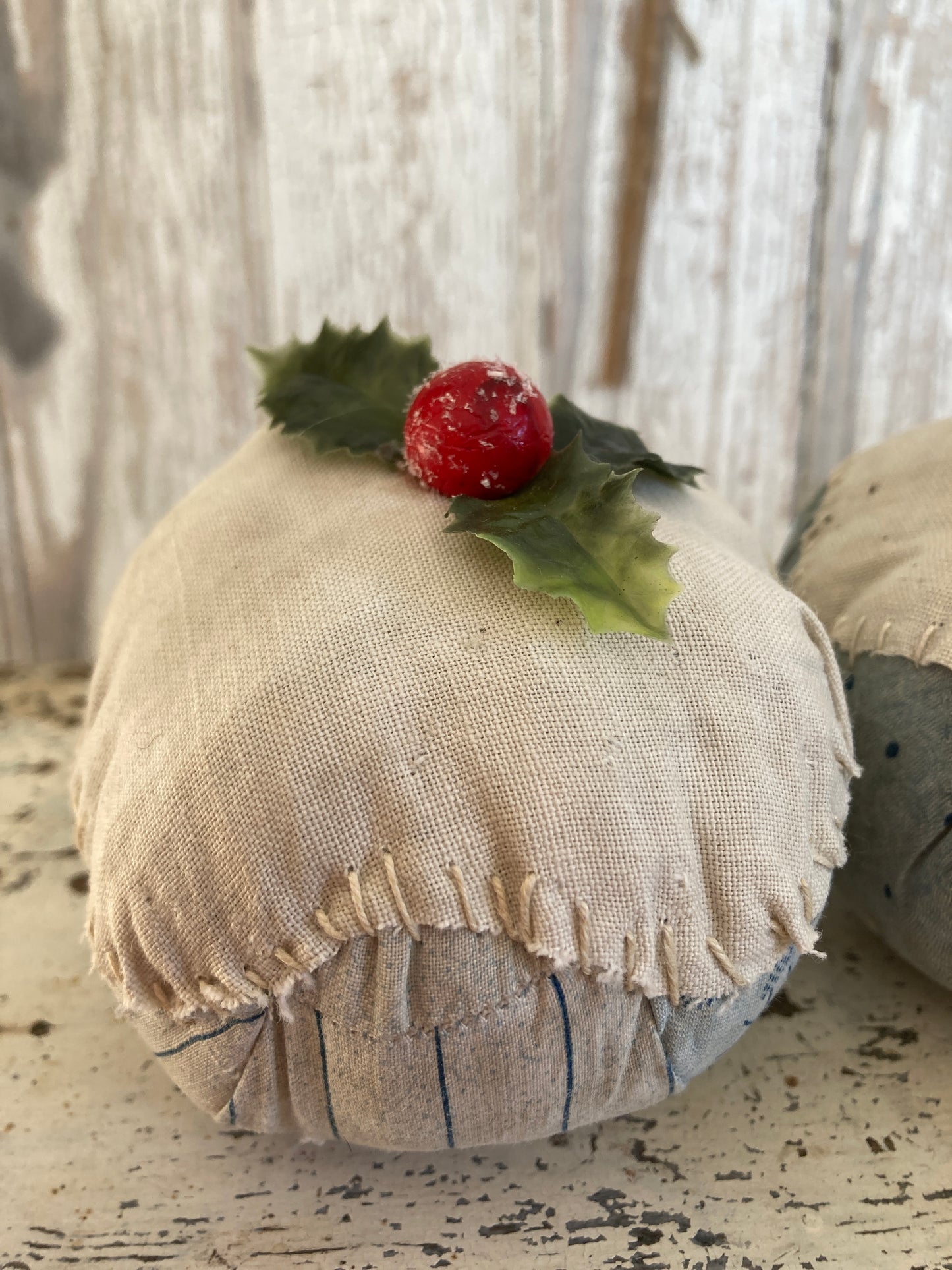 Trio of Christmas antique patchwork plum puddings