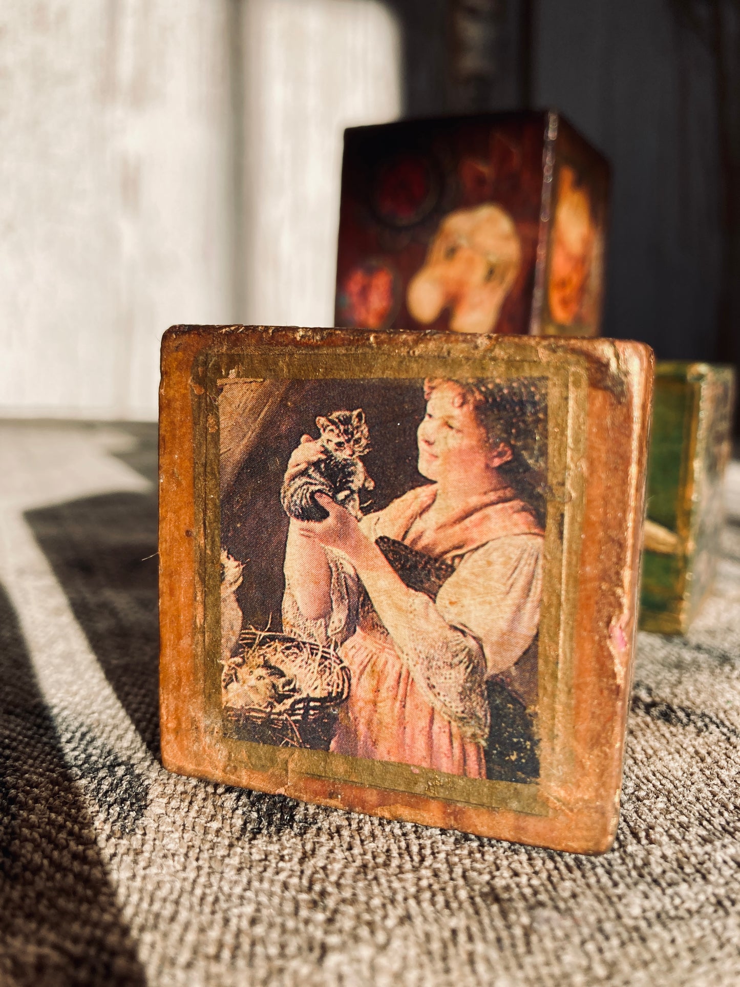 Four Victorian decoupage blocks