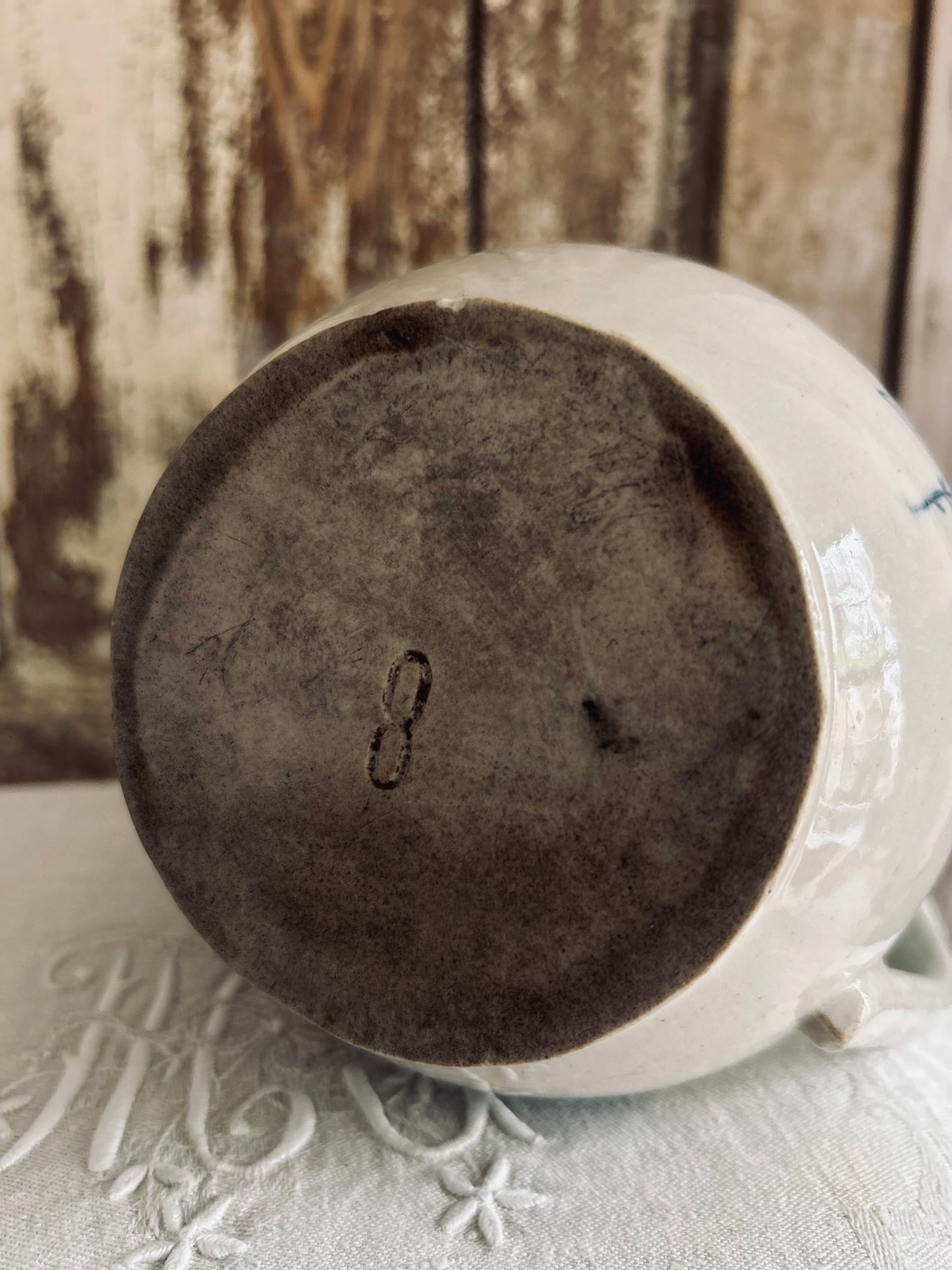 Antique french Saint-Uze earthenware french pitcher.