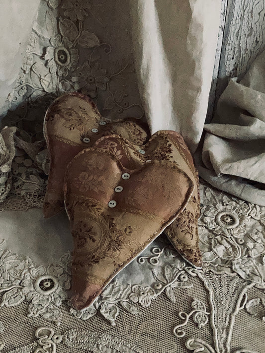 Antique french brocade Lavender filled hearts.