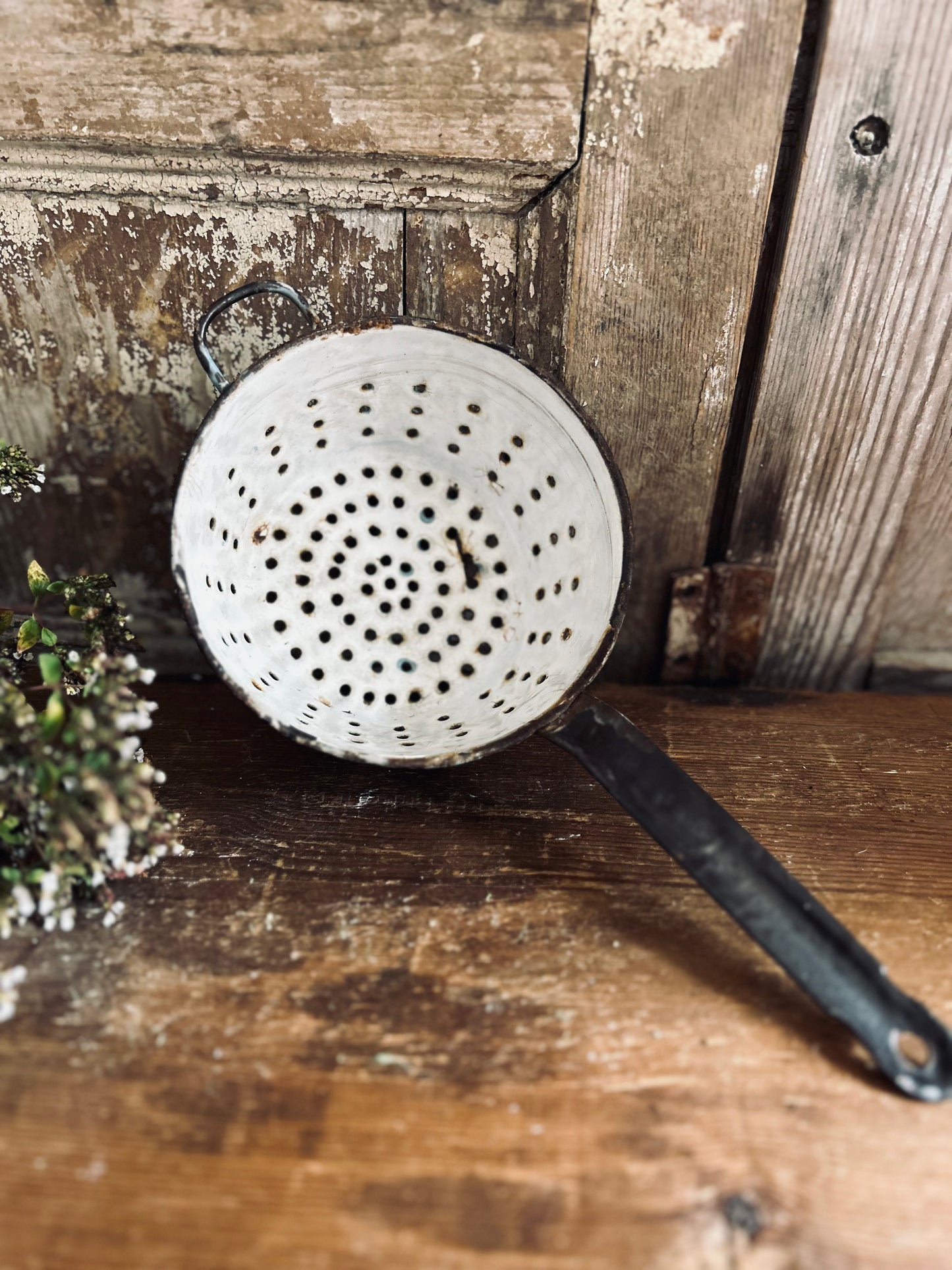 Blue French enamel strainer
